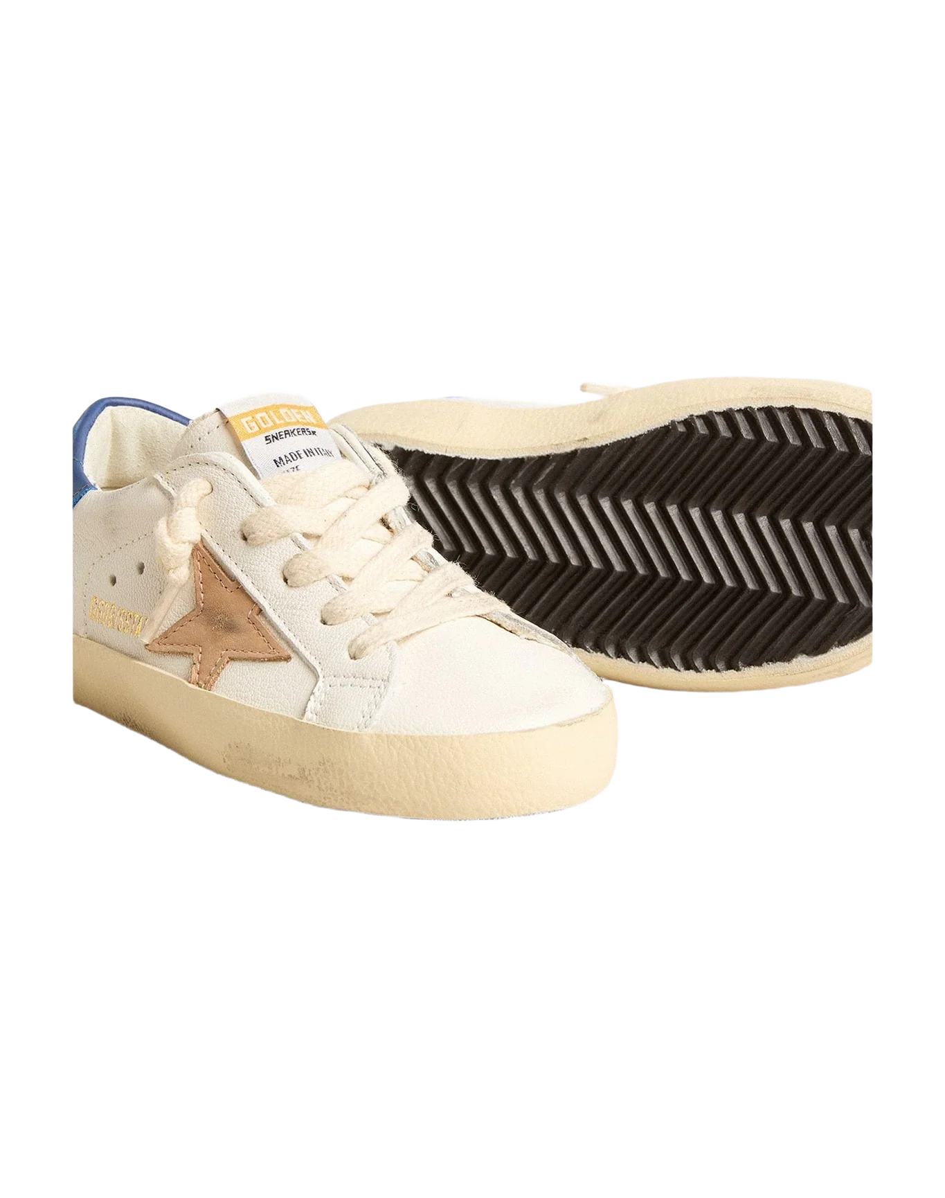 Kids | Young Super-Star Nappa Leather with A Beige Star & Blue Heel Tab | White x Twilight Blue x Beige