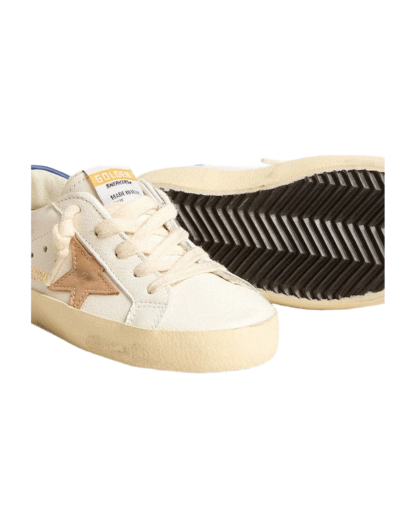 Kids | Young Super-Star Nappa Leather with A Beige Star & Blue Heel Tab | White x Twilight Blue x Beige - Image 2