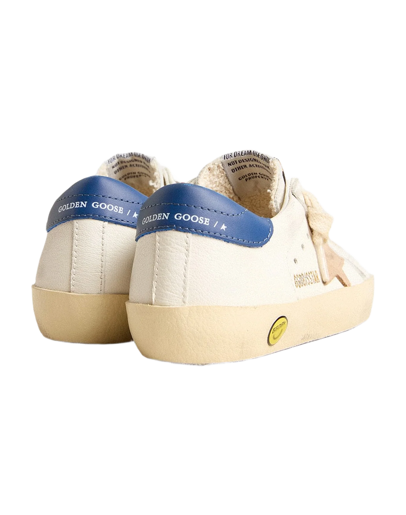 Kids | Young Super-Star Nappa Leather with A Beige Star & Blue Heel Tab | White x Twilight Blue x Beige - Image 3