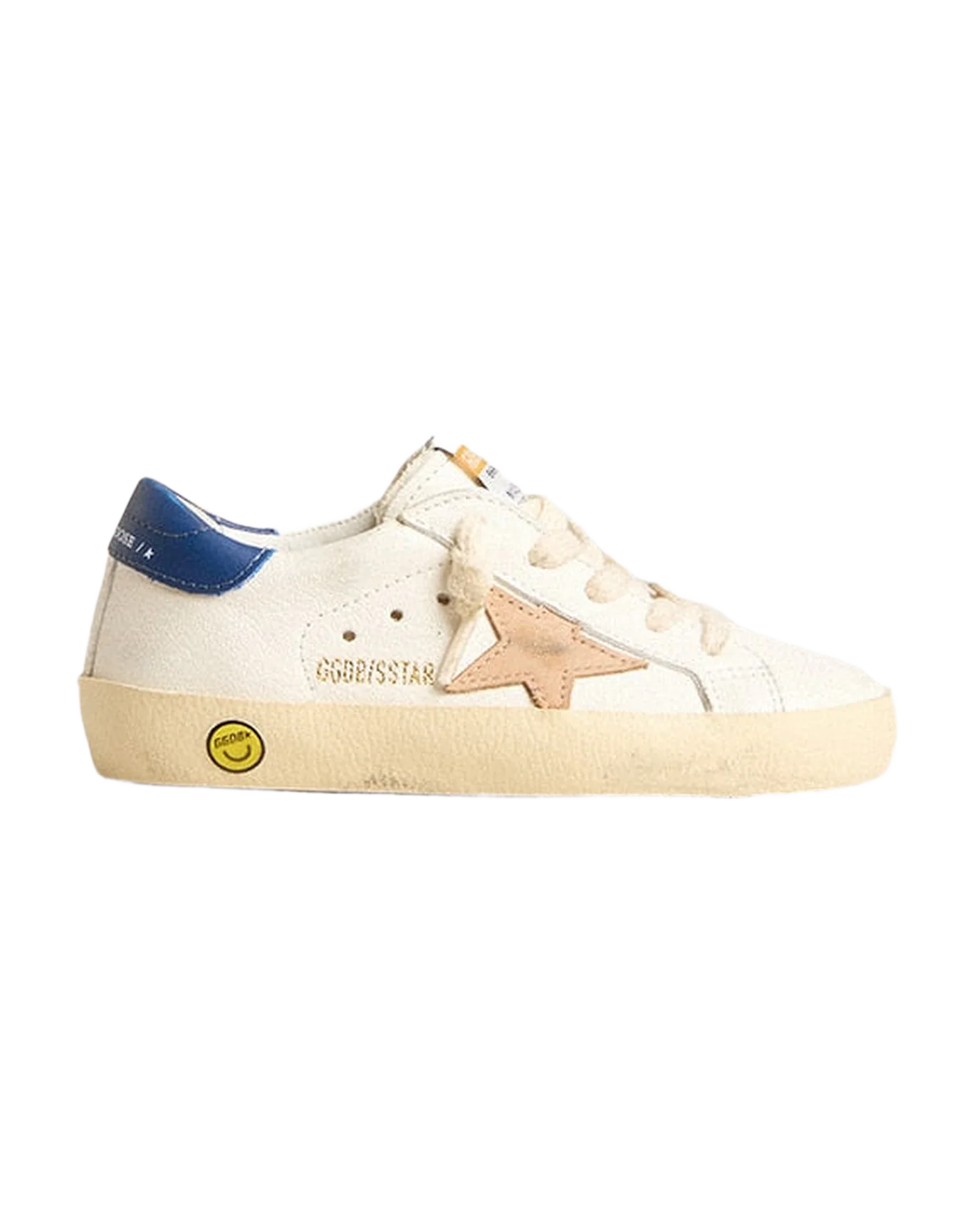 Kids | Young Super-Star Nappa Leather with A Beige Star & Blue Heel Tab | White x Twilight Blue x Beige - Image 4