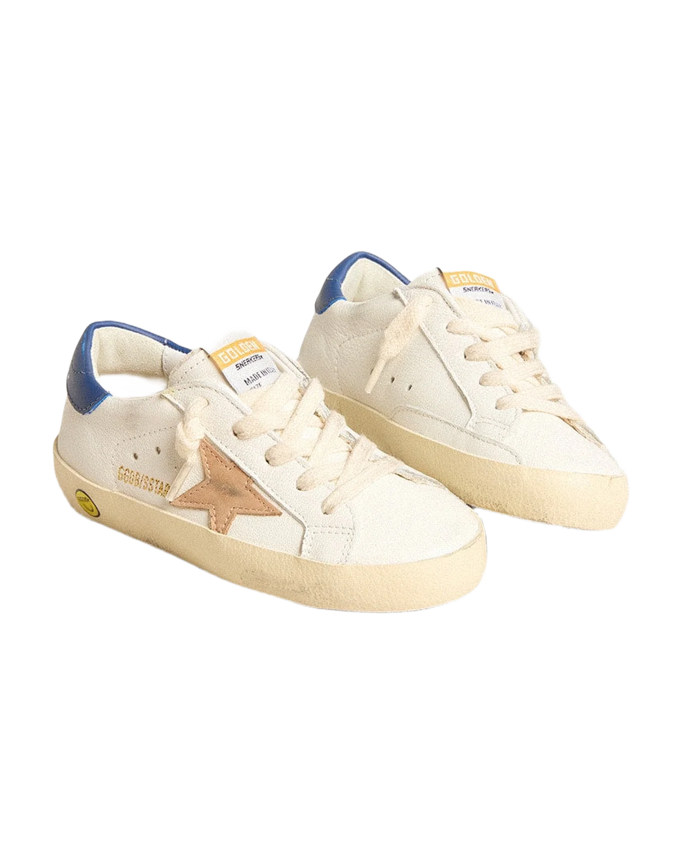 Kids | Young Super-Star Nappa Leather with A Beige Star & Blue Heel Tab | White x Twilight Blue x Beige - Image 7