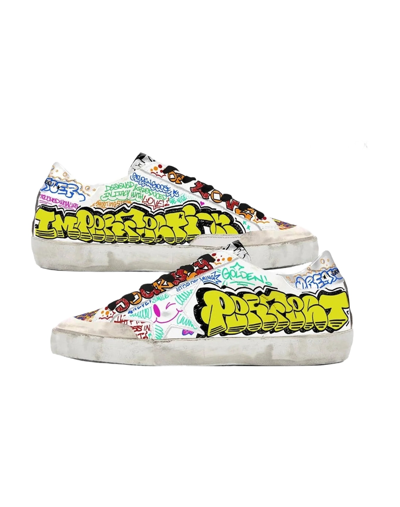 Kids | Young Super-Star Sneakers White Leather with Multicolored Graffiti Print | White x Multicolor