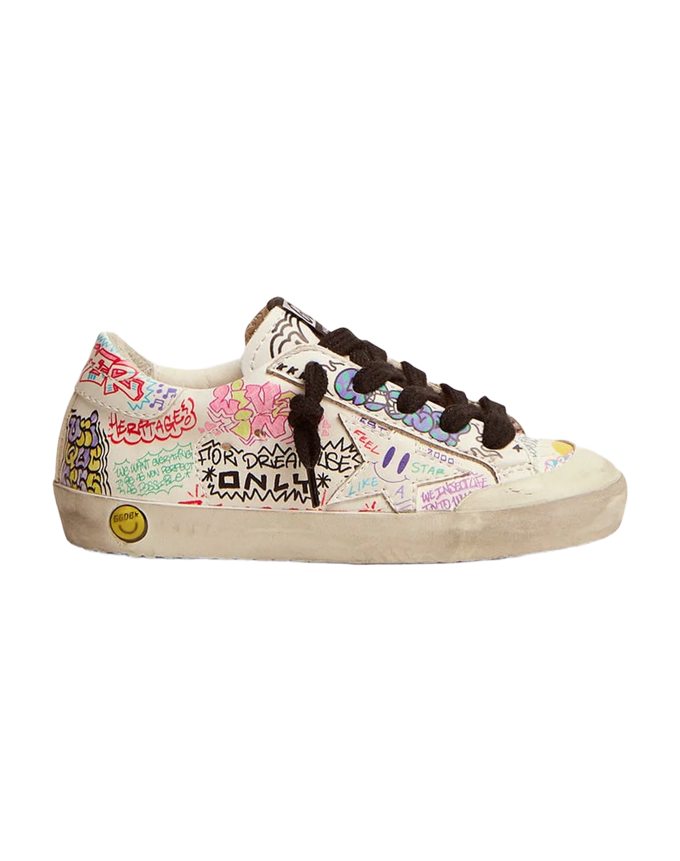 Kids | Young Super-Star Sneakers White Leather with Multicolored Graffiti Print | White x Multicolor - Image 5
