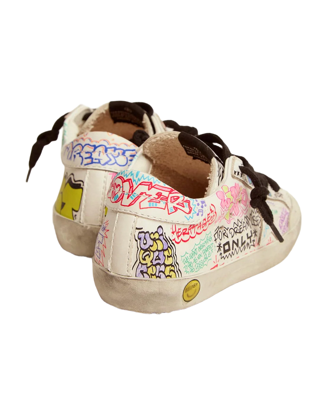 Kids | Young Super-Star Sneakers White Leather with Multicolored Graffiti Print | White x Multicolor - Image 6