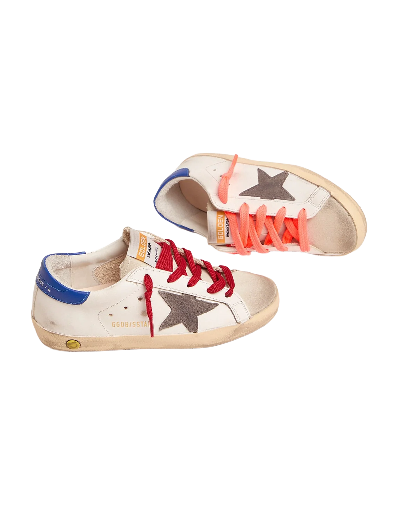 Kids | Young Super-Star Sneakers with Blue Heel Tab & Red Laces | White x Ice x Dark Grey x Royal Blue - Image 2