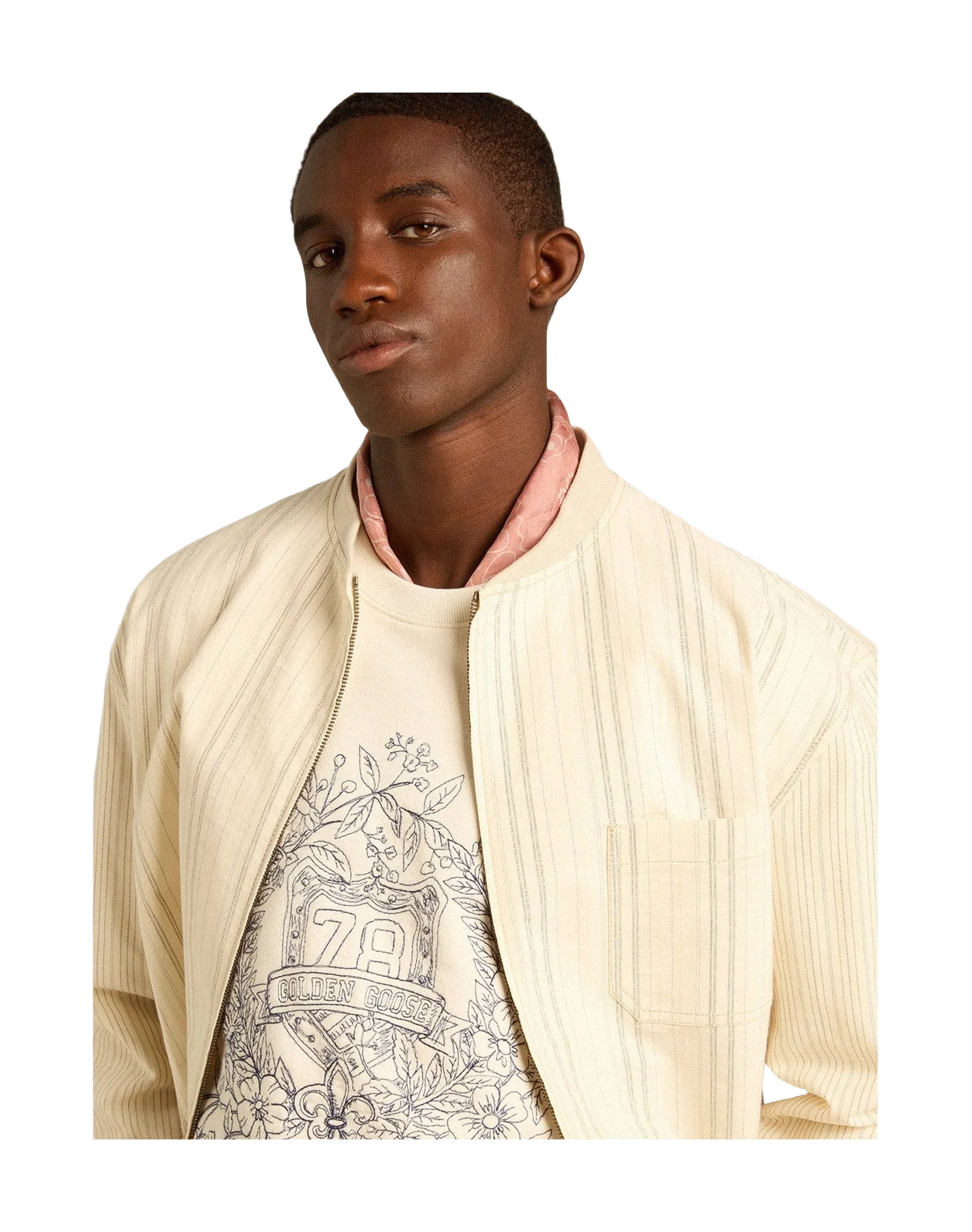 Men | Aged White Cotton Sweatshirt with Embroidery On The Front | Heritage White x Eclipse