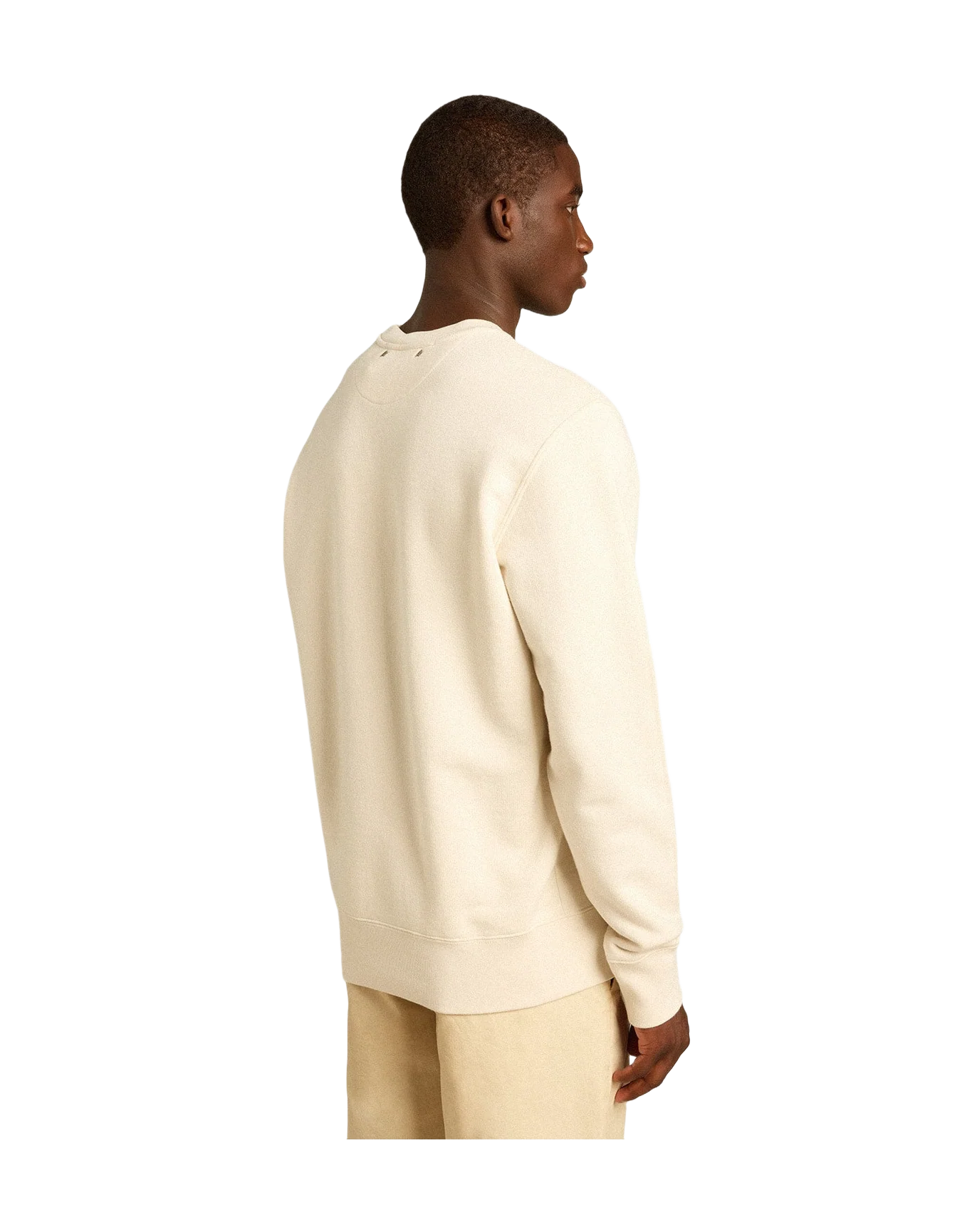 Men | Aged White Cotton Sweatshirt with Embroidery On The Front | Heritage White x Eclipse - Image 5