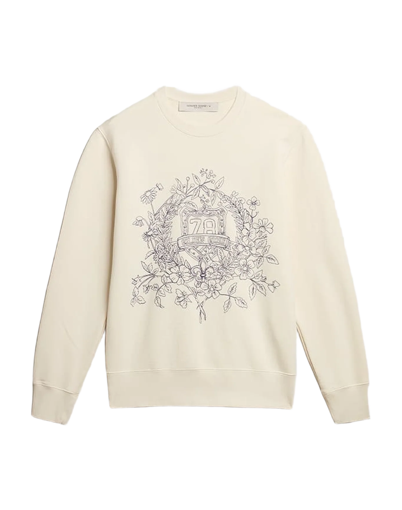 Men | Aged White Cotton Sweatshirt with Embroidery On The Front | Heritage White x Eclipse - Image 6