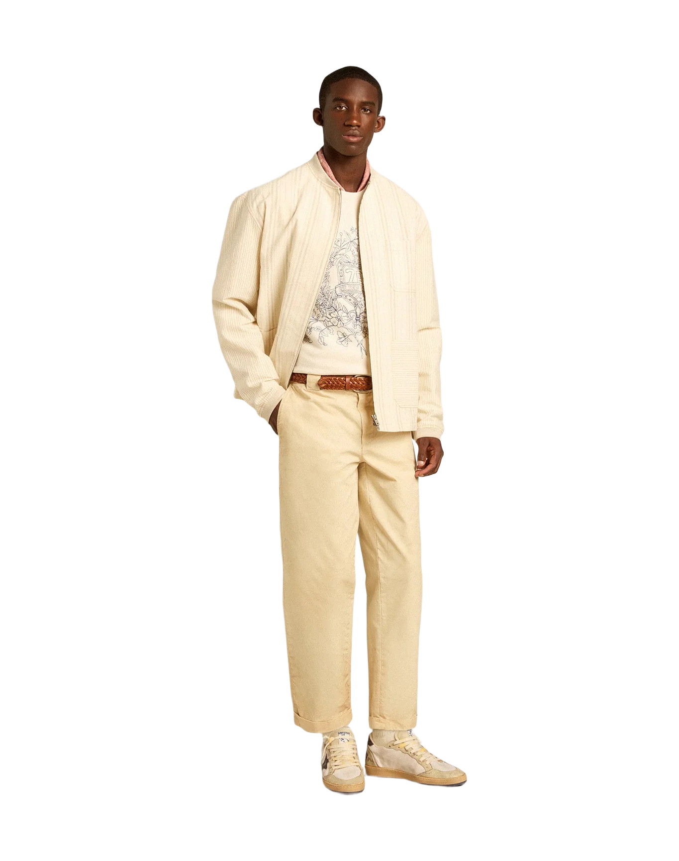Men | Aged White Cotton Sweatshirt with Embroidery On The Front | Heritage White x Eclipse - Image 7