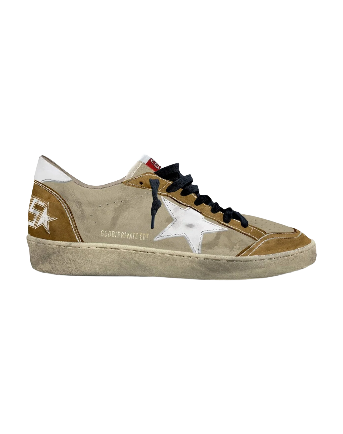 Men | Ball Star Beige Leather with Star & White Heel Tab | Beige x Brown x White