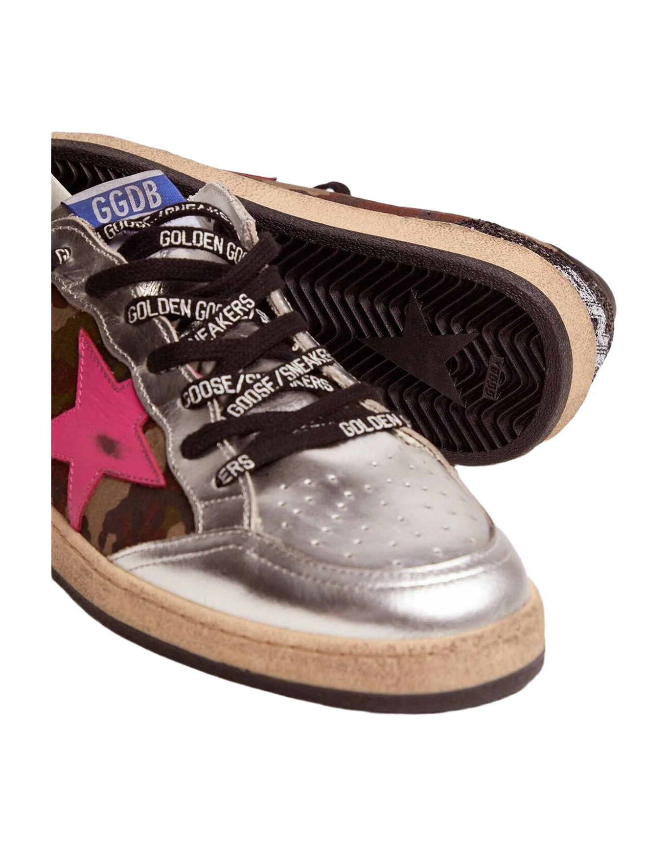 Men | Ball Star Ltd Sneakers with Camouflage Print & Fuchsia Star | Green Camouflage x Silver x Orchid Pink x Black
