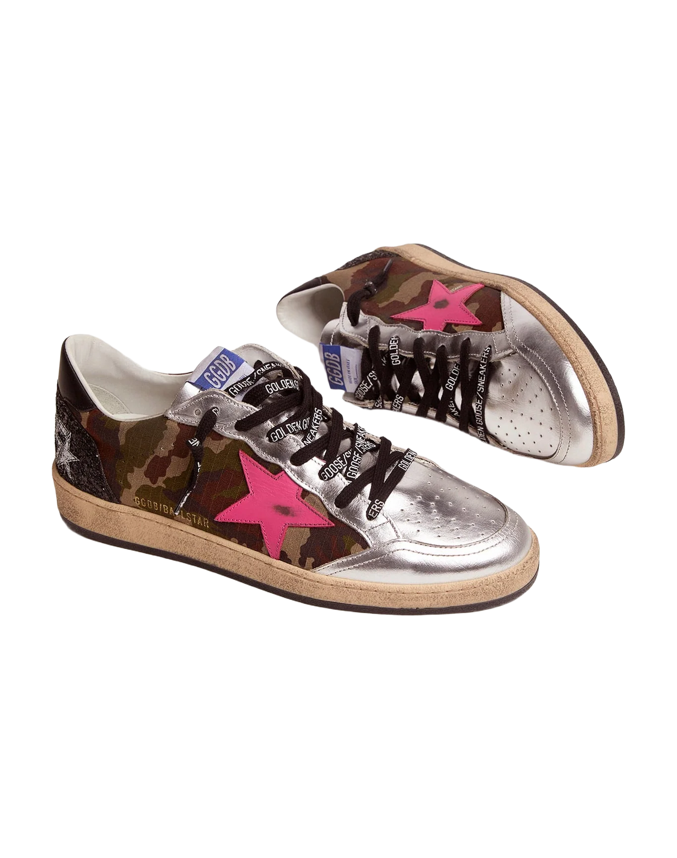 Men | Ball Star Ltd Sneakers with Camouflage Print & Fuchsia Star | Green Camouflage x Silver x Orchid Pink x Black - Image 3