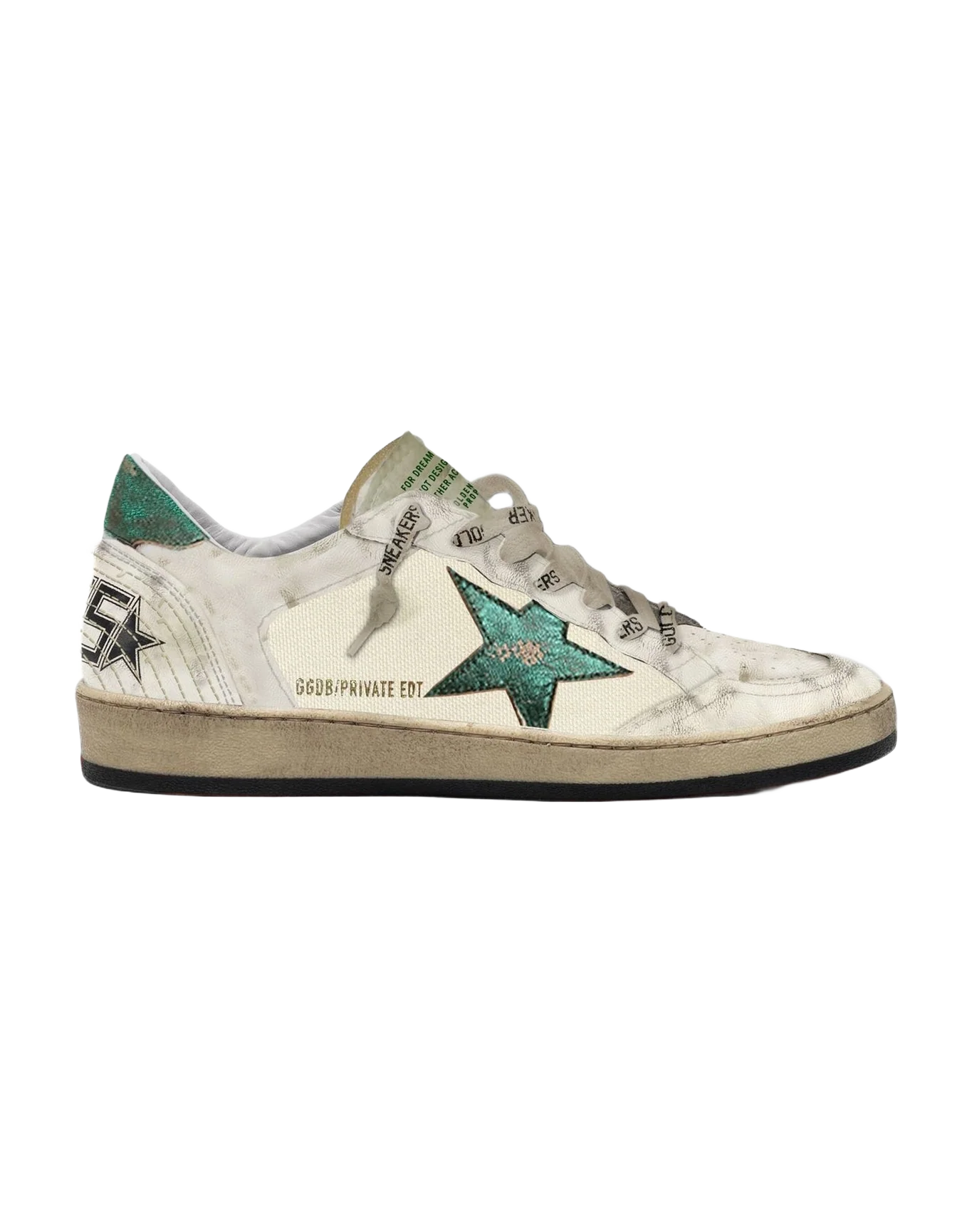 Men | Ballstar with Green Laminated Star & Heel Tab | White x White Milk x Smerald Green