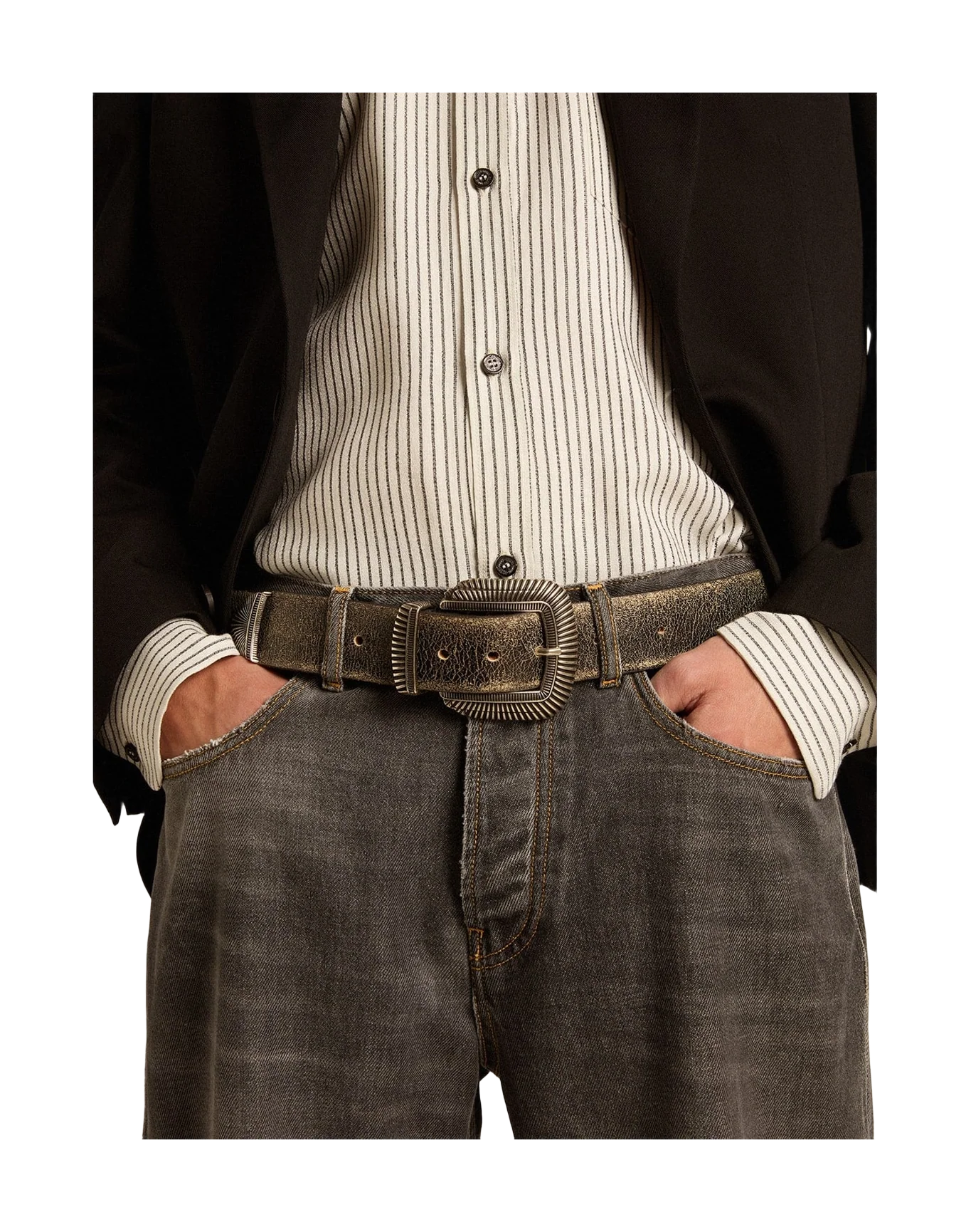 Men | Belt Black Leather with Decorated Buckle | Black