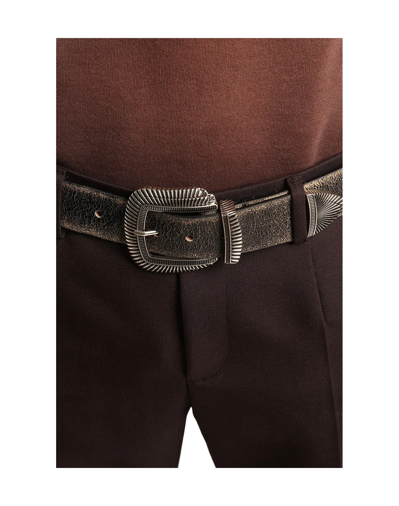 Men | Belt Black Leather with Decorated Buckle | Black - Image 7