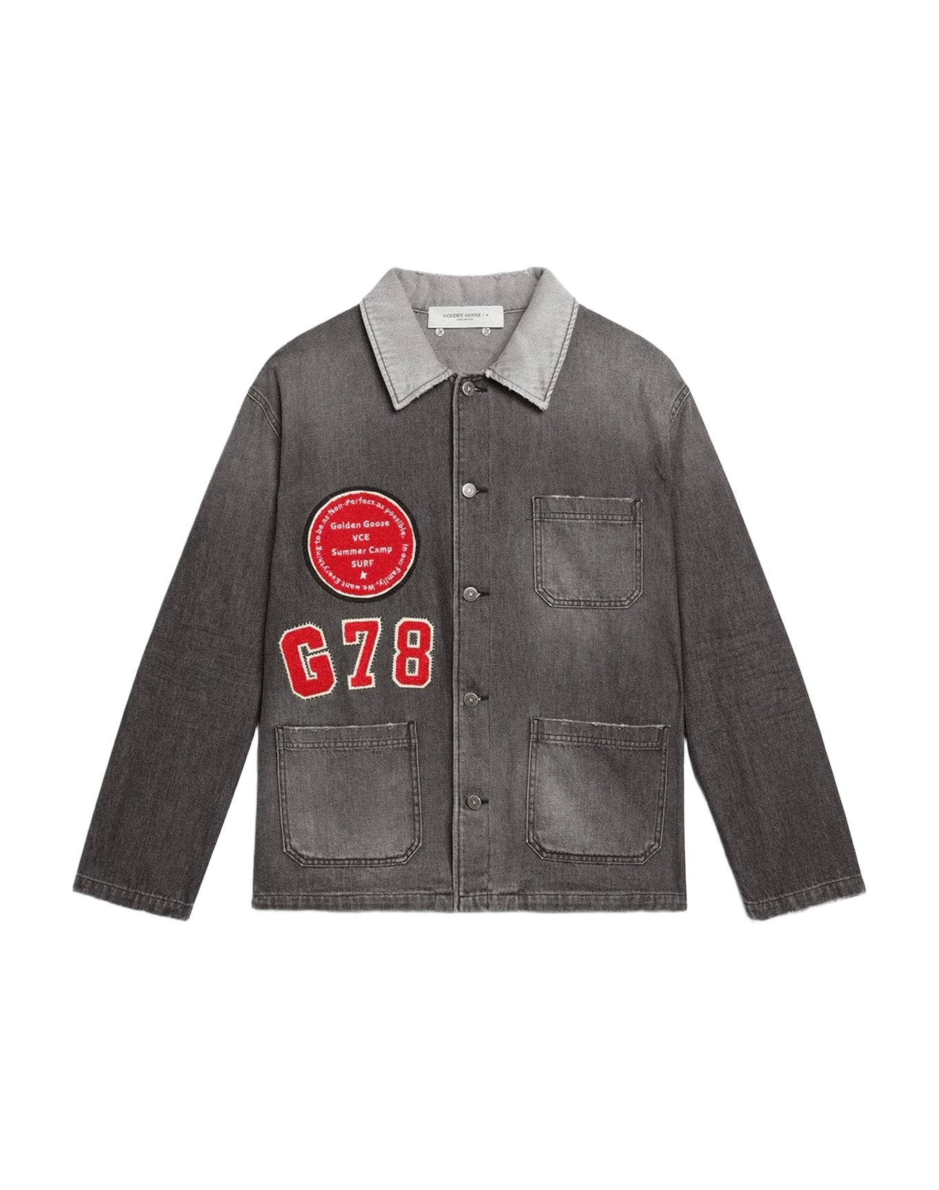 Men | Black Denim Shirt with Patches | Black