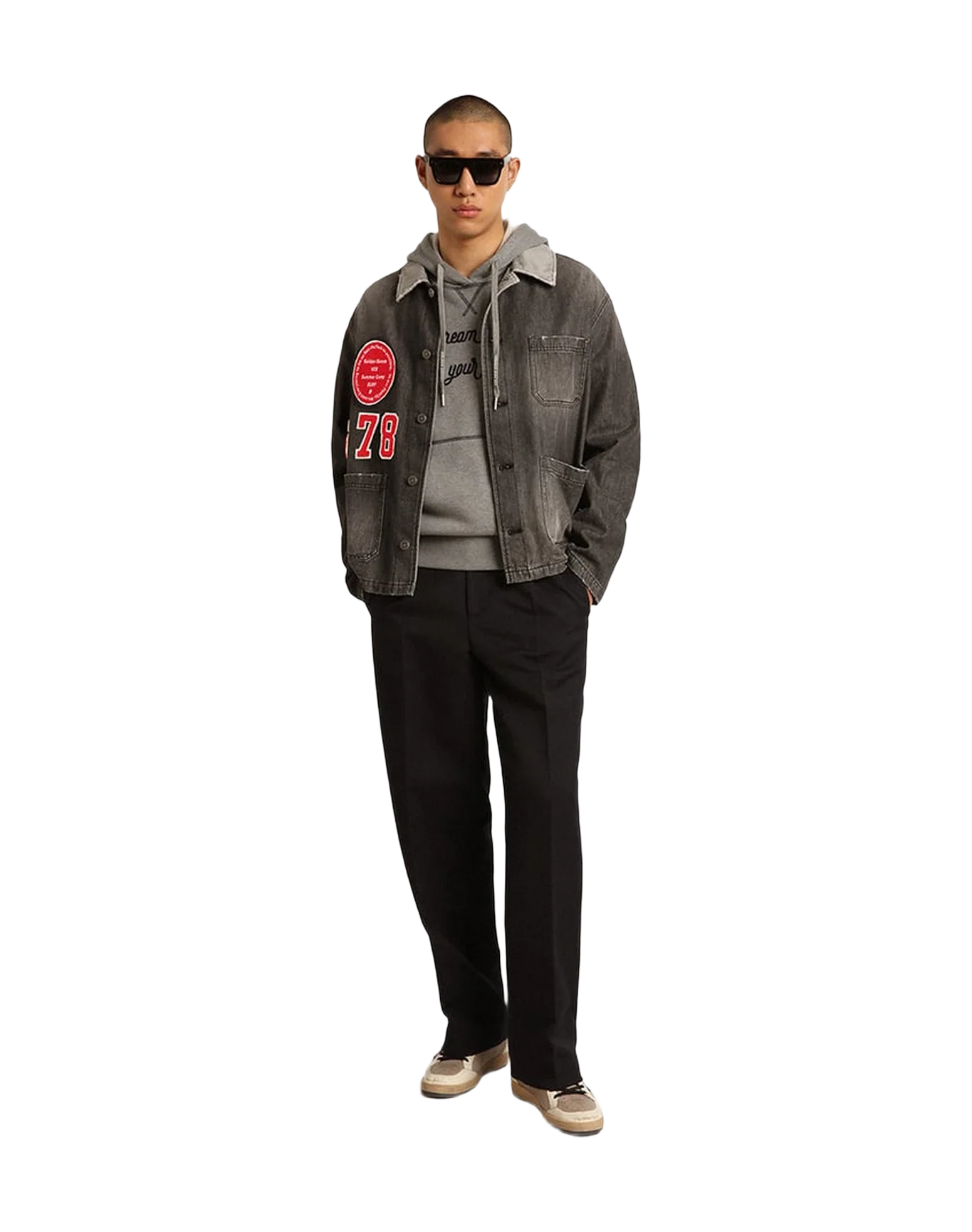 Men | Black Denim Shirt with Patches | Black - Image 2