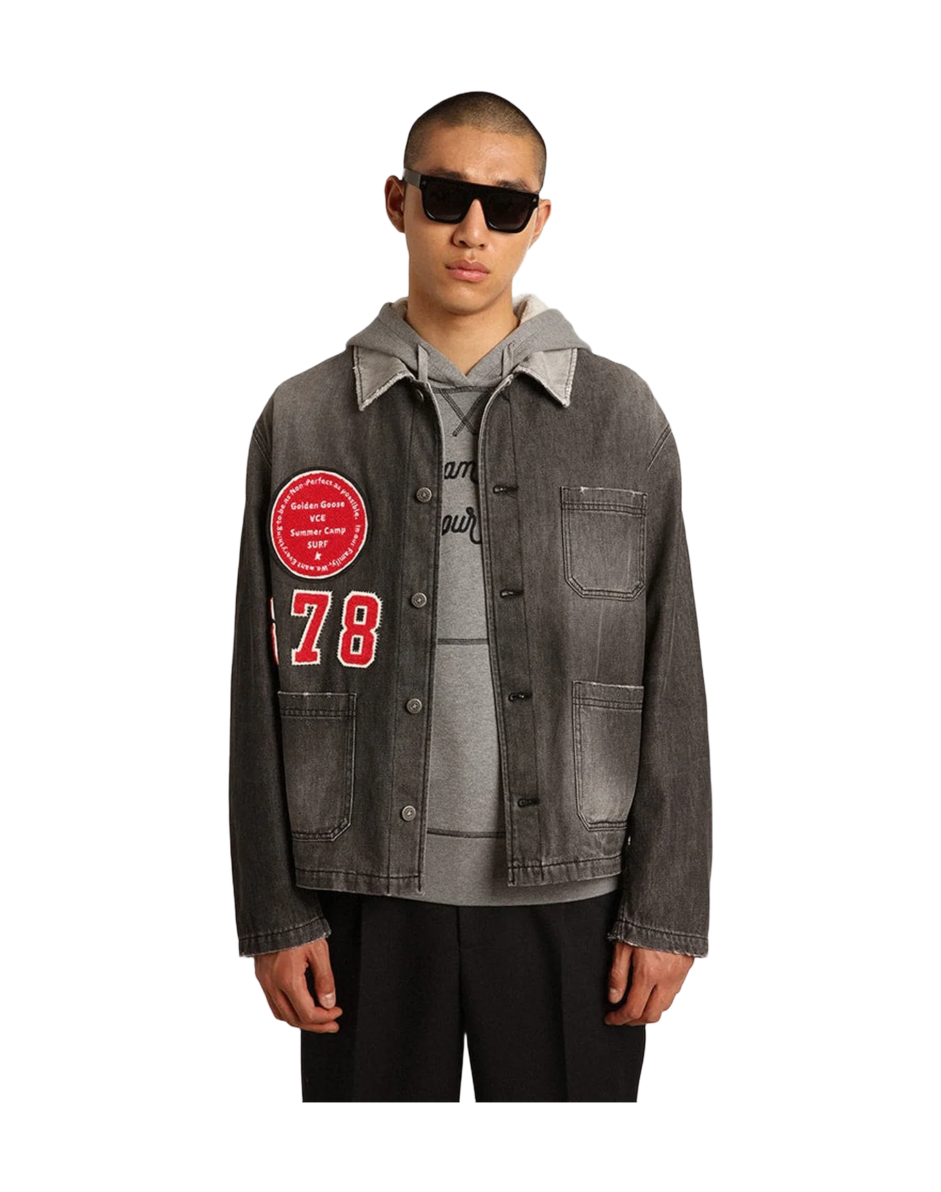Men | Black Denim Shirt with Patches | Black - Image 7
