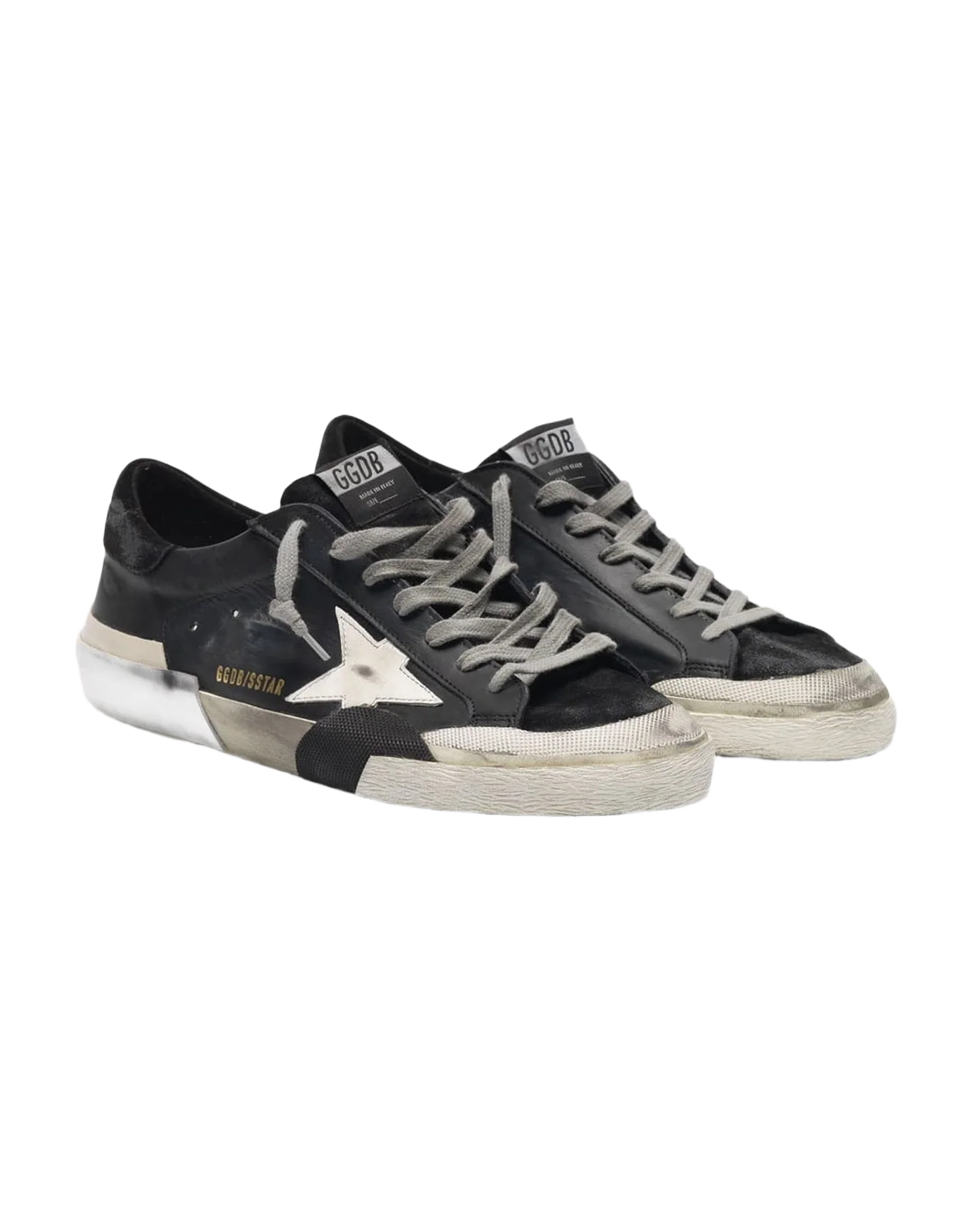 Men | Black Patchwork Super-Star Sneakers with Multi-Foxing