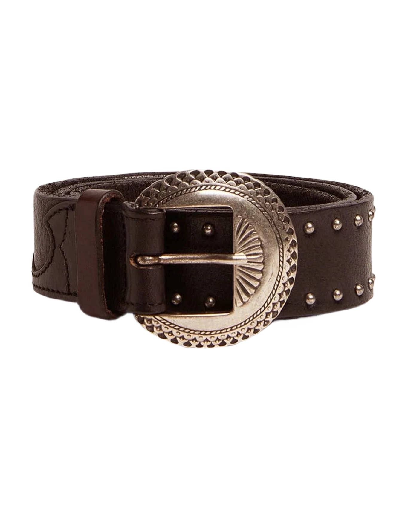 Men | Black Ranch Belt Washed Leather with Silver Color Studs | Black