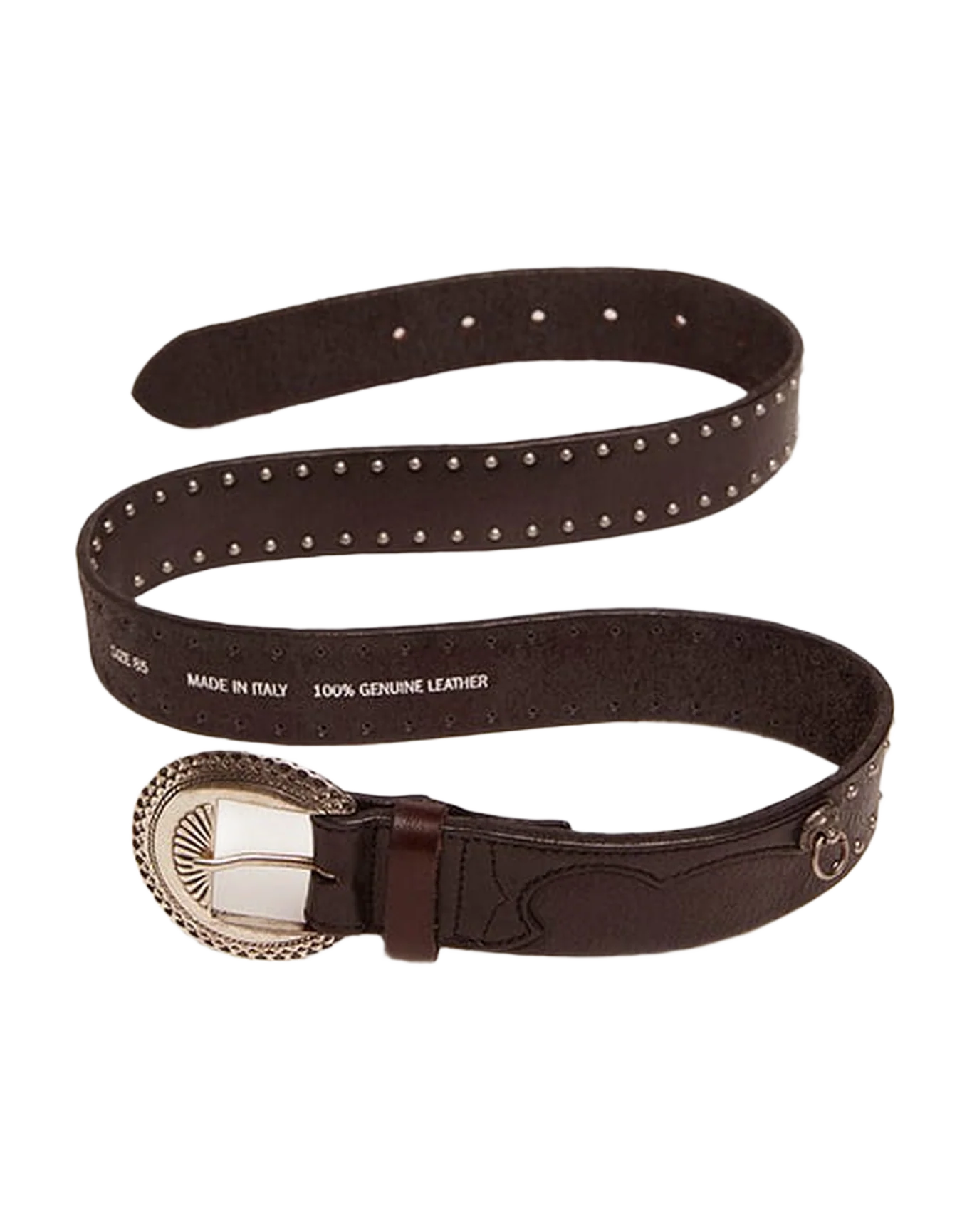 Men | Black Ranch Belt Washed Leather with Silver Color Studs | Black - Image 3