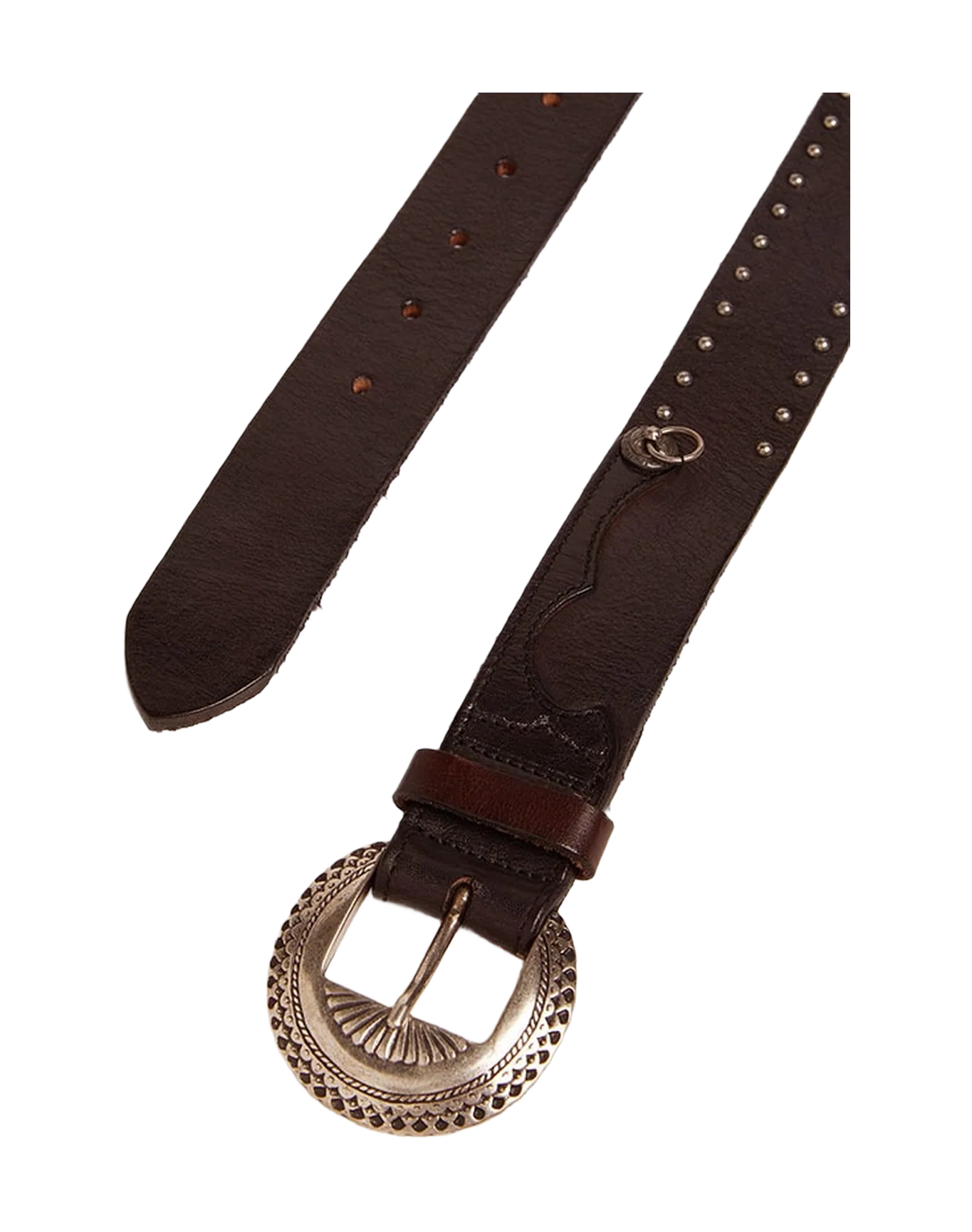 Men | Black Ranch Belt Washed Leather with Silver Color Studs | Black - Image 6
