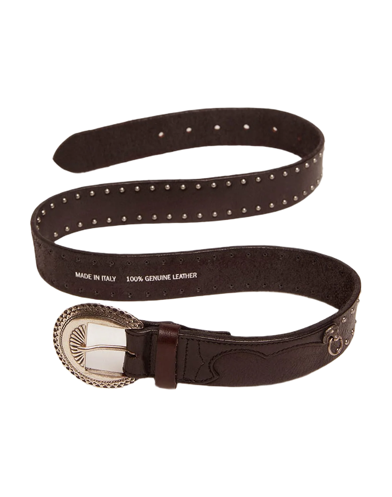 Men | Black Ranch Belt Washed Leather with Silver Color Studs | Black - Image 8