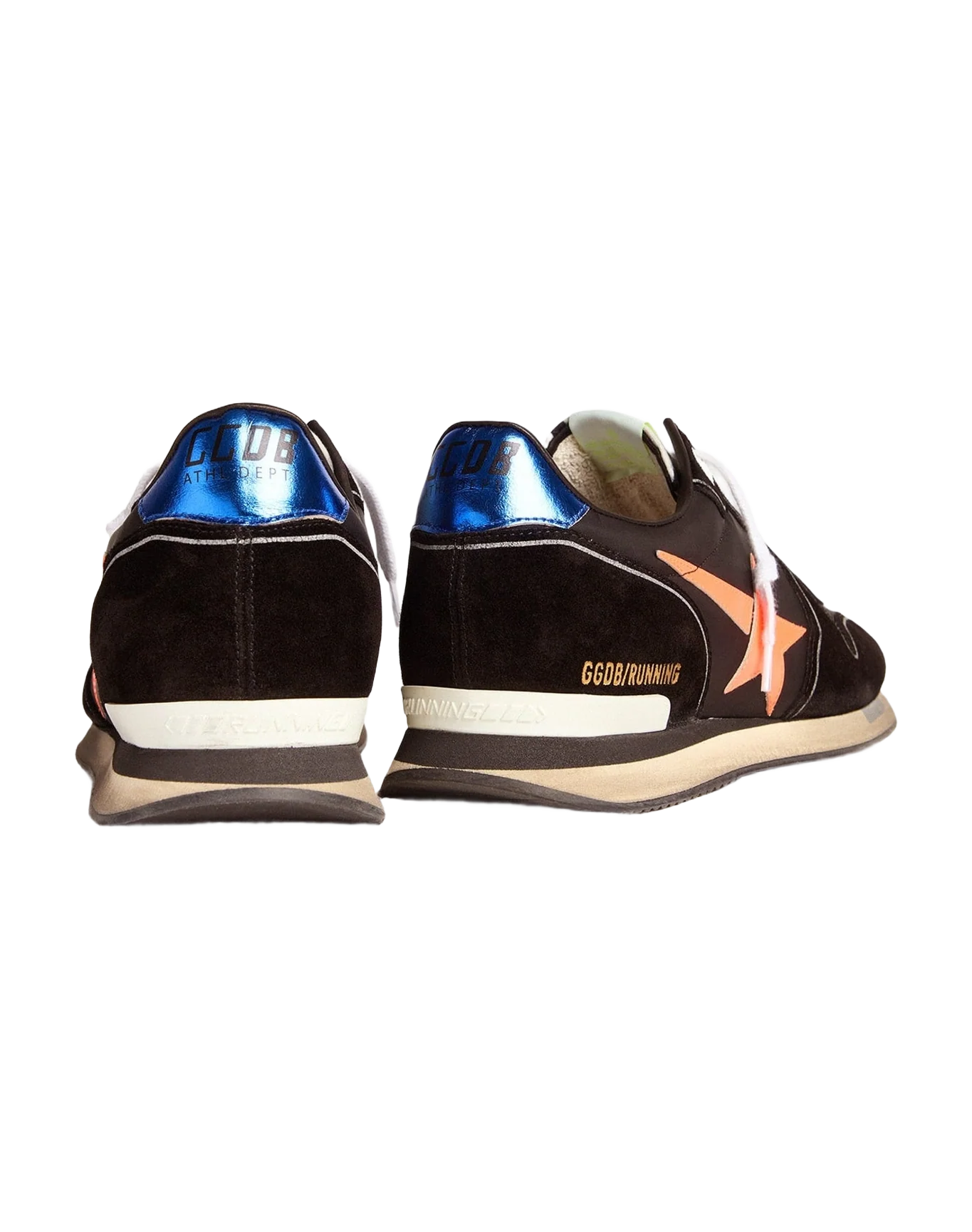 Men | Black Running Sneakers with Fluorescent Orange Star | Black x Orange Fluo x Blue