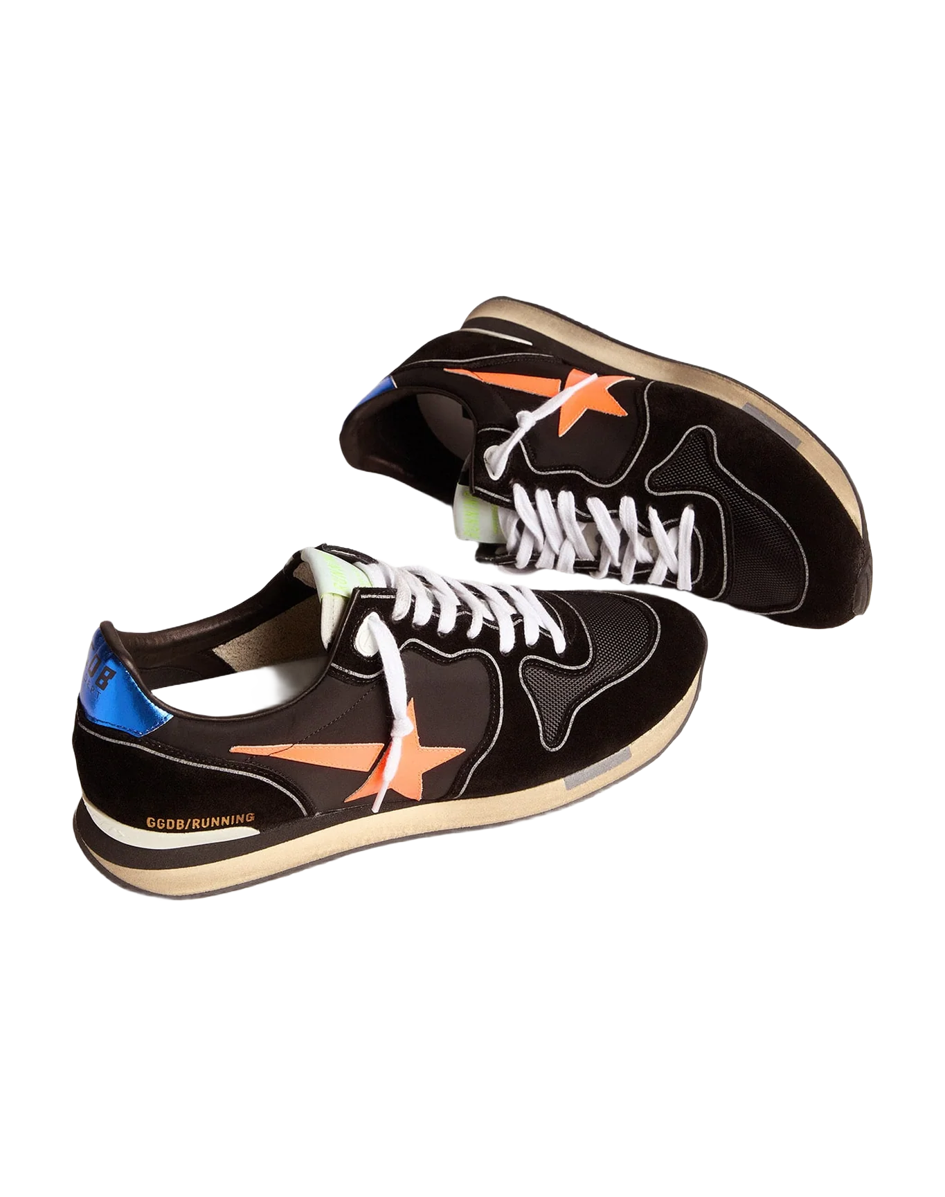 Men | Black Running Sneakers with Fluorescent Orange Star | Black x Orange Fluo x Blue - Image 4