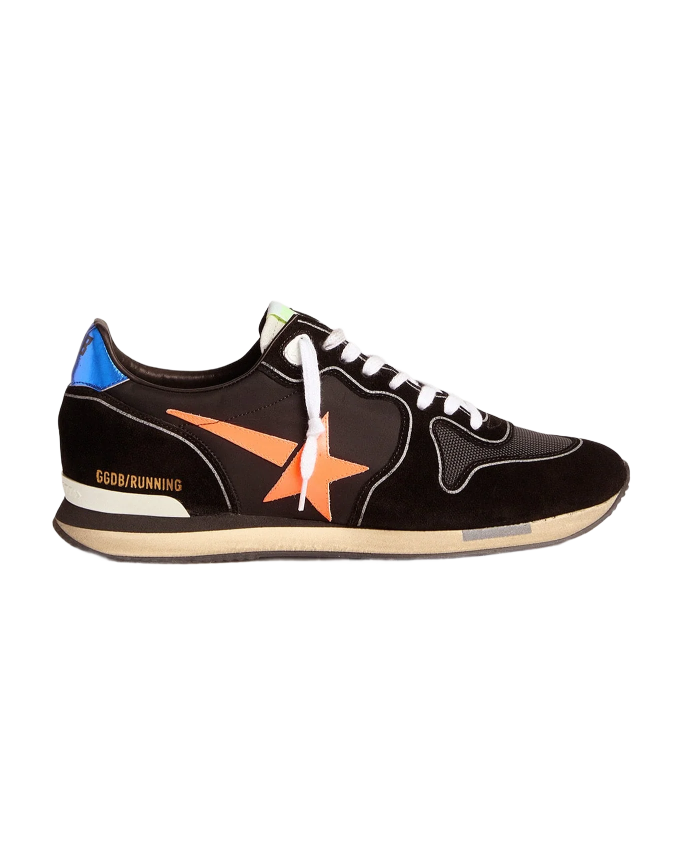 Men | Black Running Sneakers with Fluorescent Orange Star | Black x Orange Fluo x Blue - Image 5