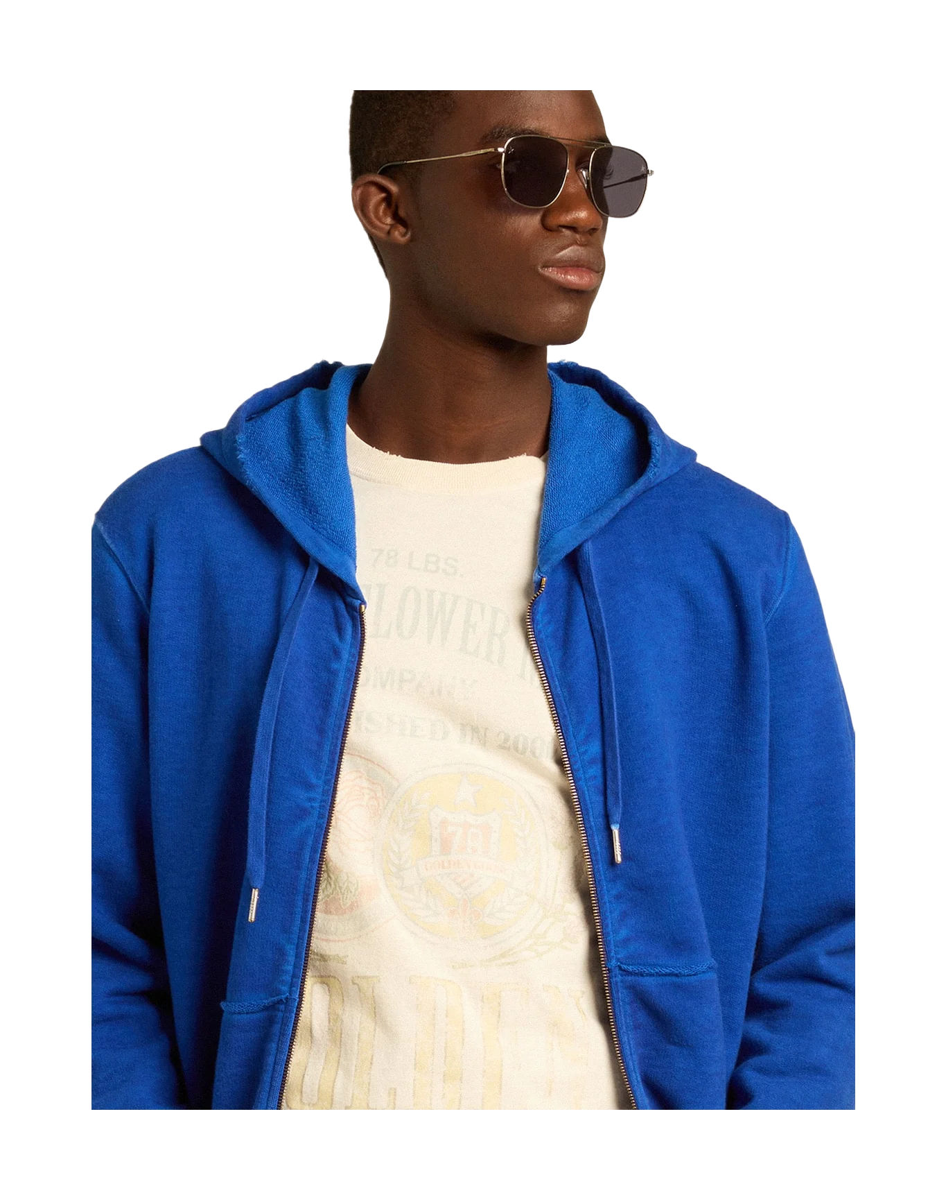 Men | Blue-Colored Hoodie with Lettering On The Back | Mazarine Blue x Optic White - Image 5
