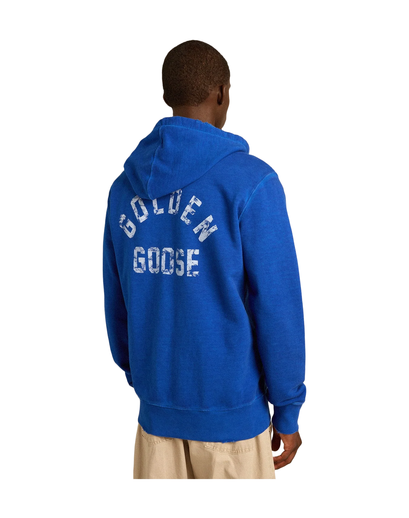 Men | Blue-Colored Hoodie with Lettering On The Back | Mazarine Blue x Optic White - Image 6