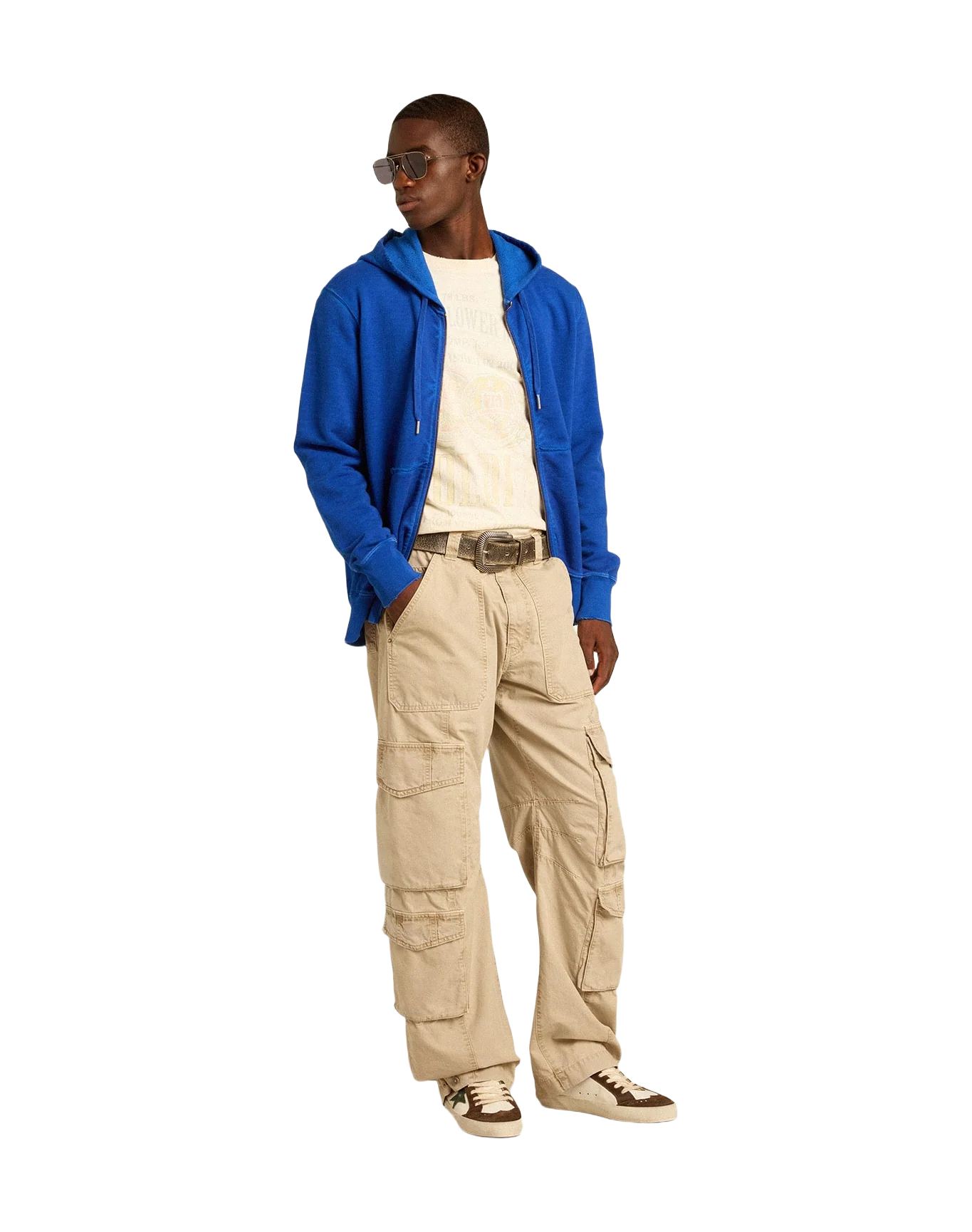 Men | Blue-Colored Hoodie with Lettering On The Back | Mazarine Blue x Optic White - Image 7