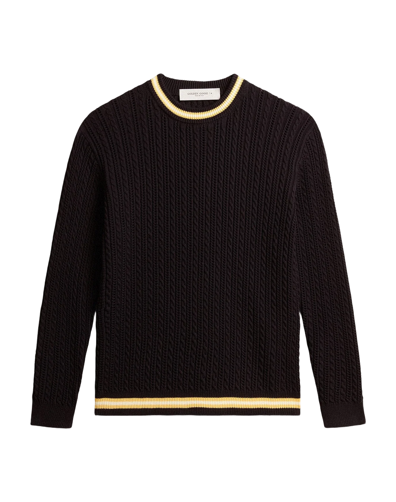 Men | Blue Round-Neck Sweater with Contrasting Ribbing | Dark Blue x White x Yellow - Image 12
