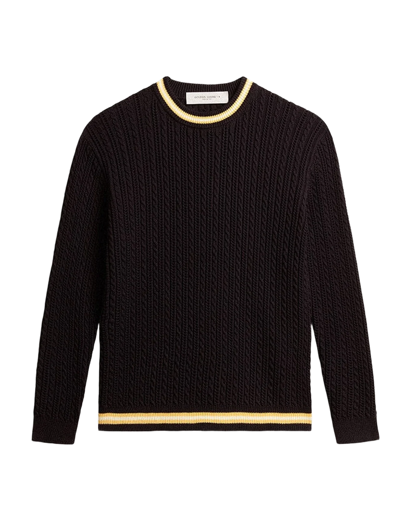 Men | Blue Round-Neck Sweater with Contrasting Ribbing | Dark Blue x White x Yellow - Image 5