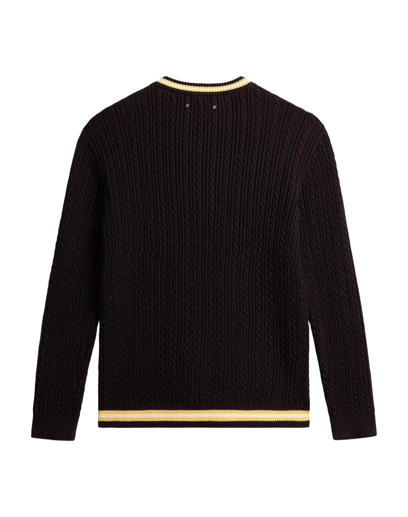 Men | Blue Round-Neck Sweater with Contrasting Ribbing | Dark Blue x White x Yellow - Image 7