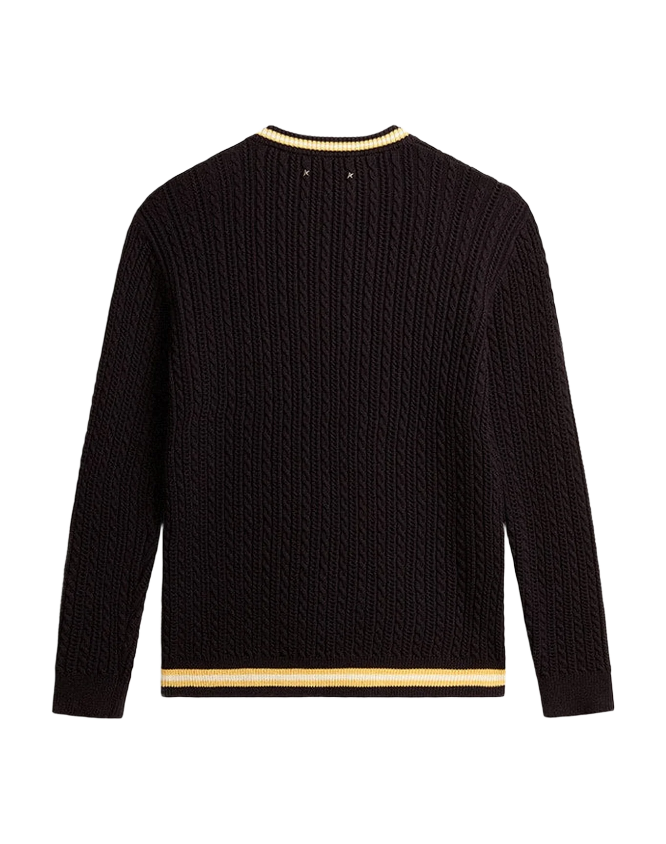 Men | Blue Round-Neck Sweater with Contrasting Ribbing | Dark Blue x White x Yellow - Image 9