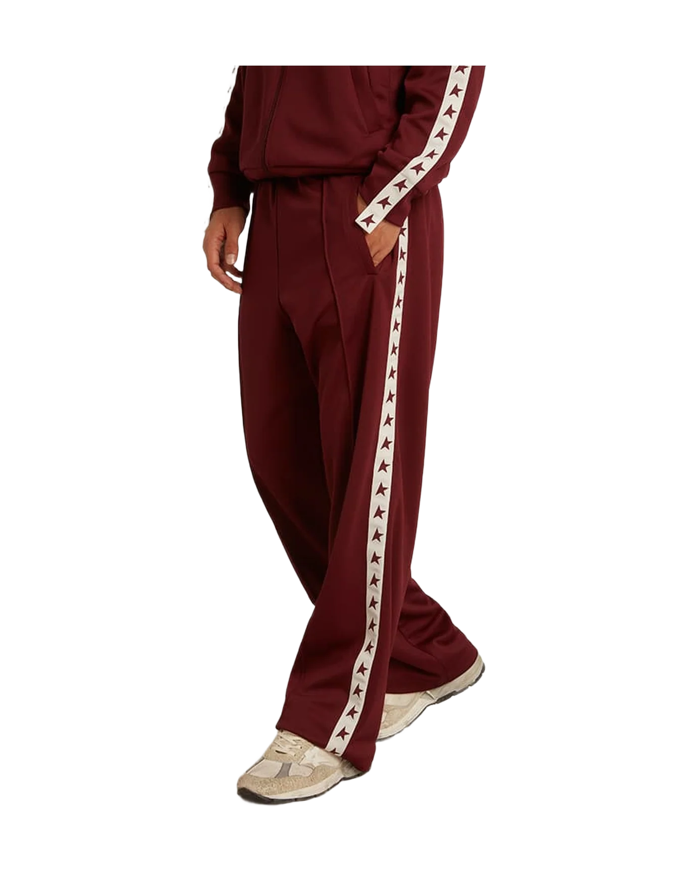 Men | Burgundy Joggers with Stars On The Sides | Windsor Wine x White - Image 2