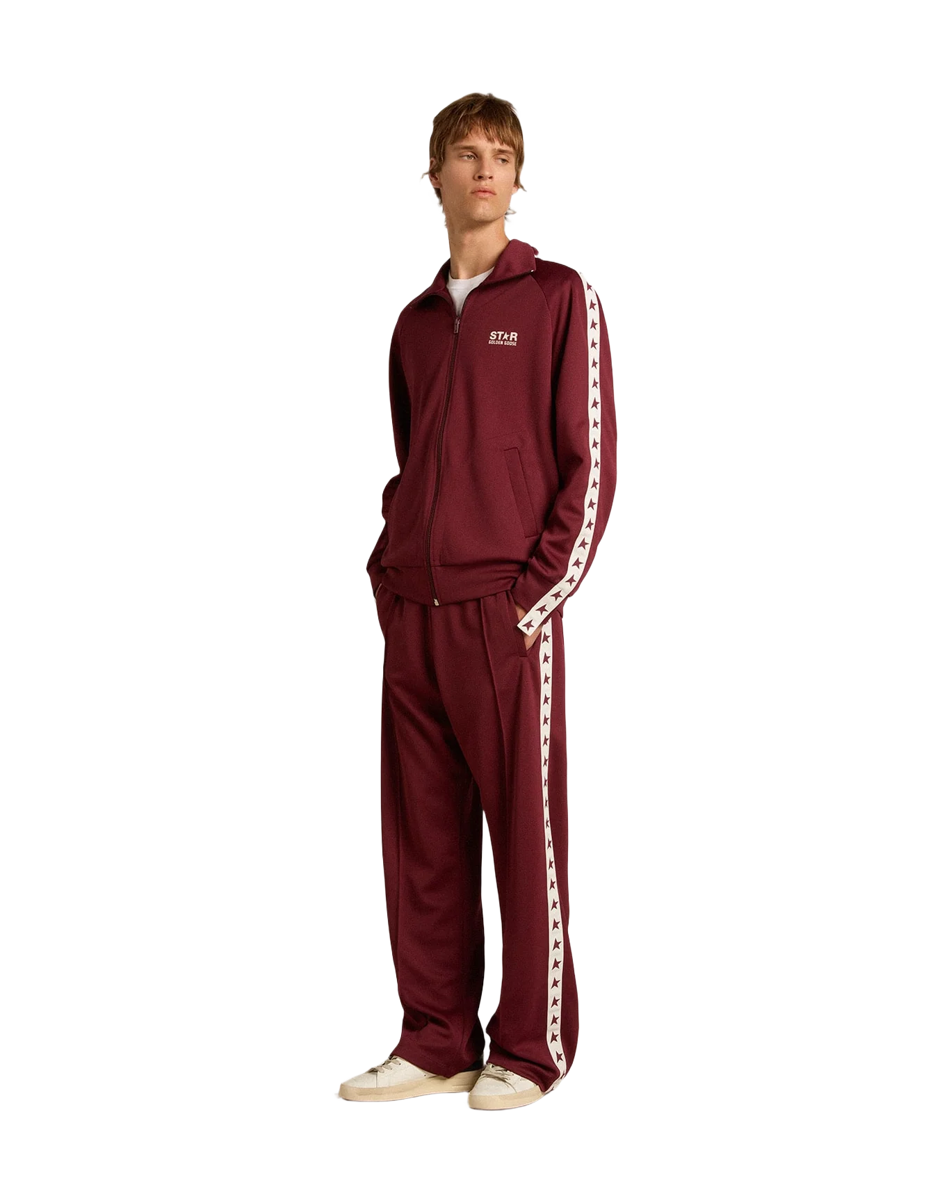 Men | Burgundy Joggers with Stars On The Sides | Windsor Wine x White - Image 9