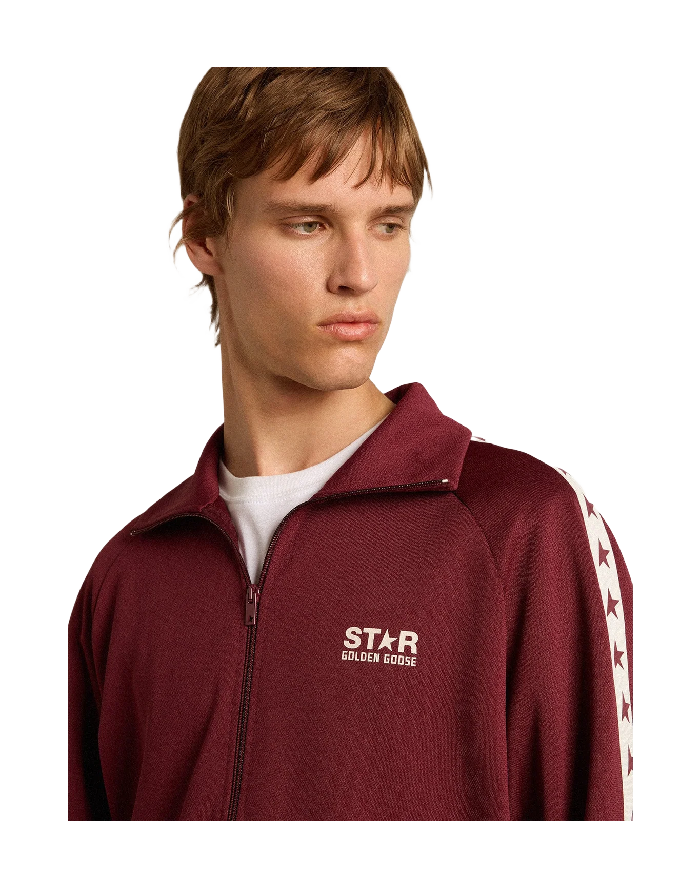 Men | Burgundy Zipped Sweatshirt with White Strip & Contrasting Stars | Windsor Wine x White - Image 10