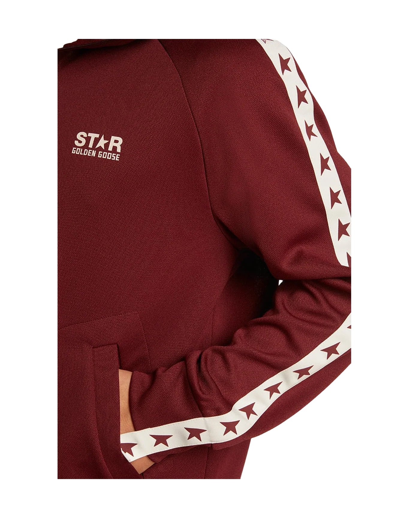 Men | Burgundy Zipped Sweatshirt with White Strip & Contrasting Stars | Windsor Wine x White - Image 11