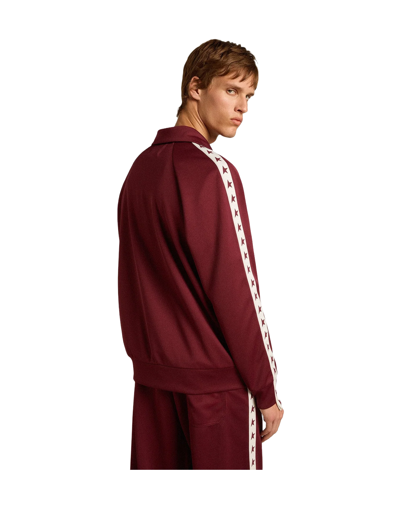 Men | Burgundy Zipped Sweatshirt with White Strip & Contrasting Stars | Windsor Wine x White - Image 12