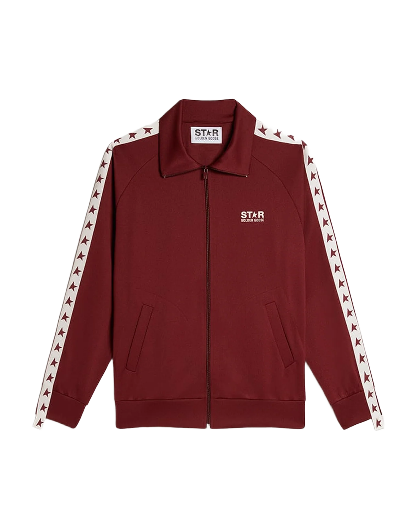 Men | Burgundy Zipped Sweatshirt with White Strip & Contrasting Stars | Windsor Wine x White - Image 13
