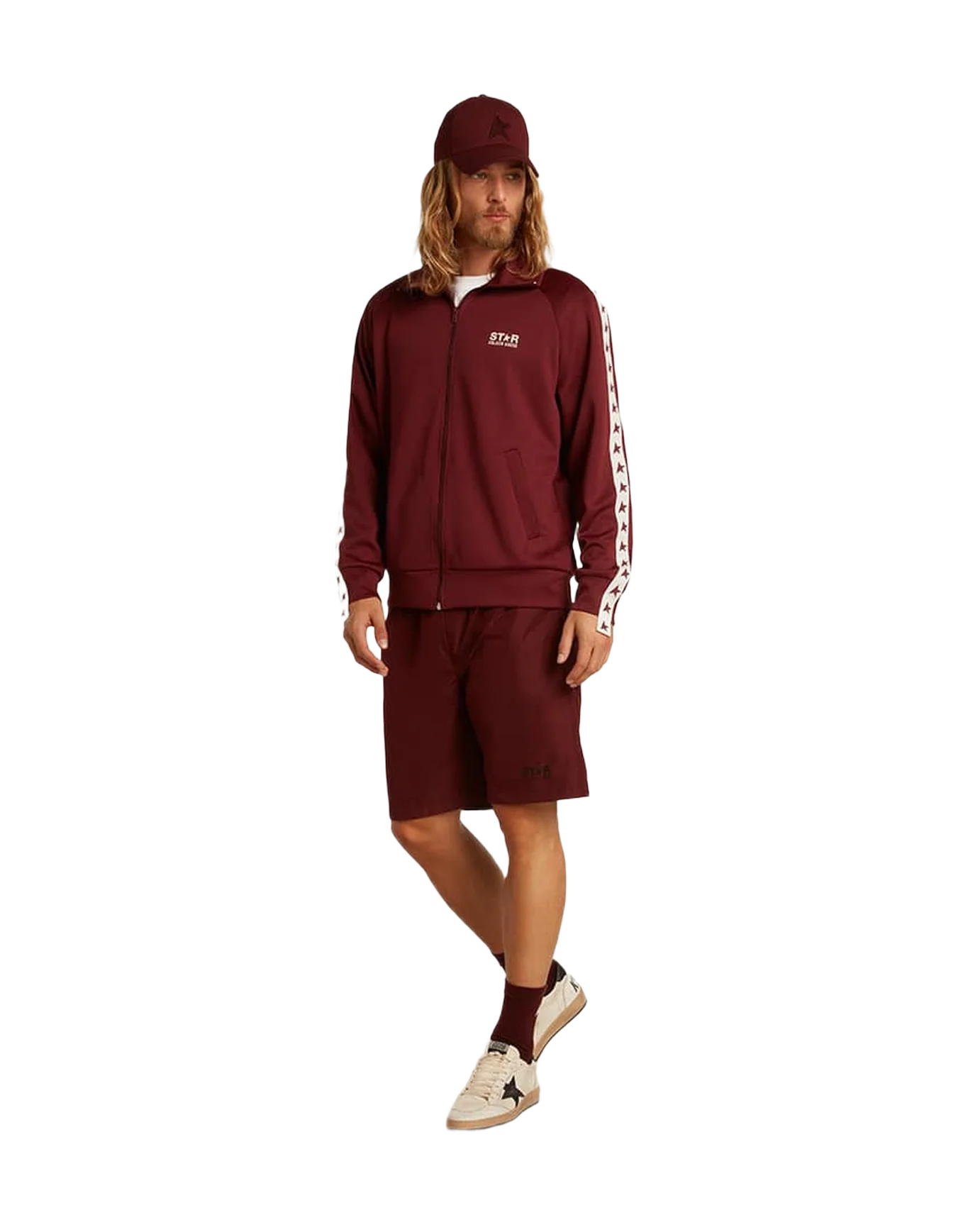 Men | Burgundy Zipped Sweatshirt with White Strip & Contrasting Stars | Windsor Wine x White - Image 6