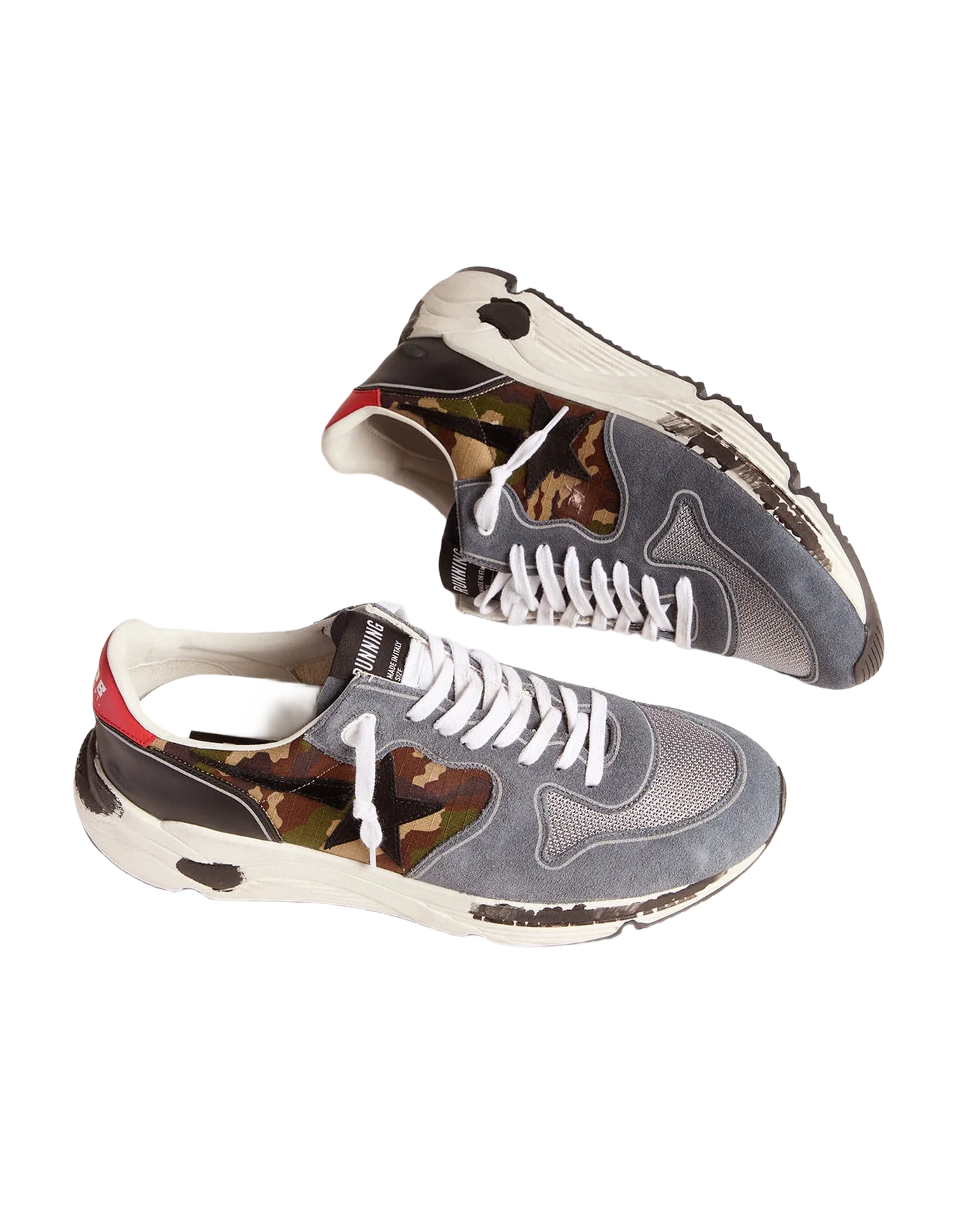 Men | Camouflage Running Sole Sneakers with Textured Nylon Insert | Green Camouflage x Powder Blue x Black - Image 3