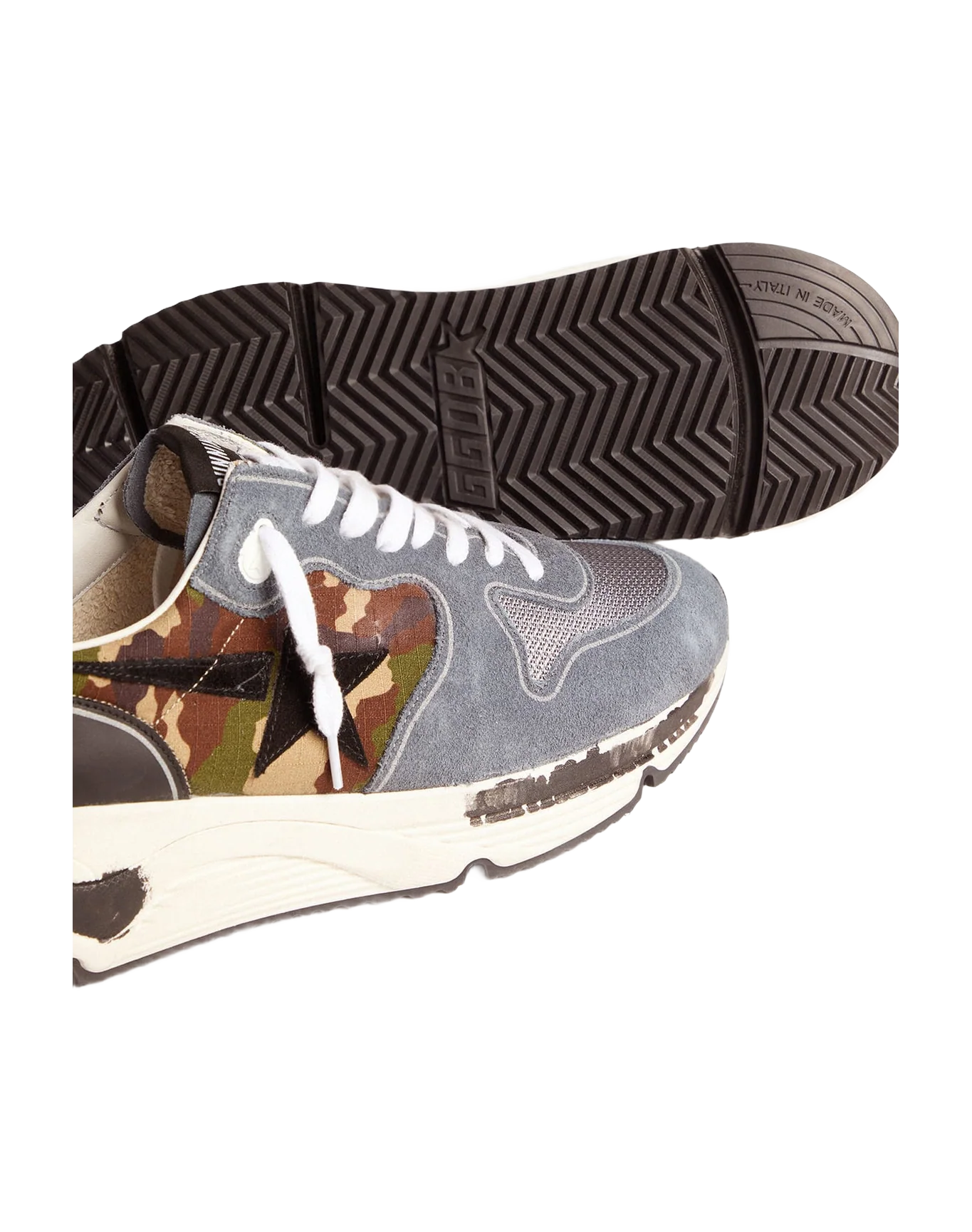 Men | Camouflage Running Sole Sneakers with Textured Nylon Insert | Green Camouflage x Powder Blue x Black - Image 4