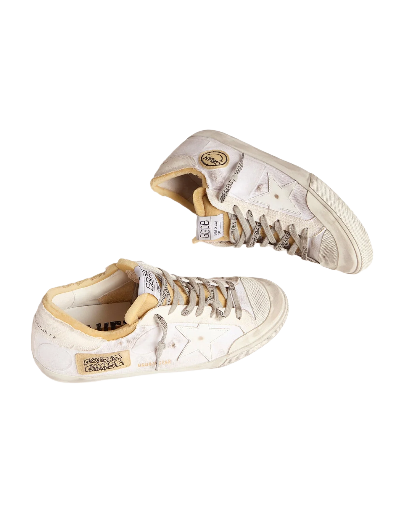 Men | Canvas Super-Star Sneakers with Side Patch | White x Beige - Image 2
