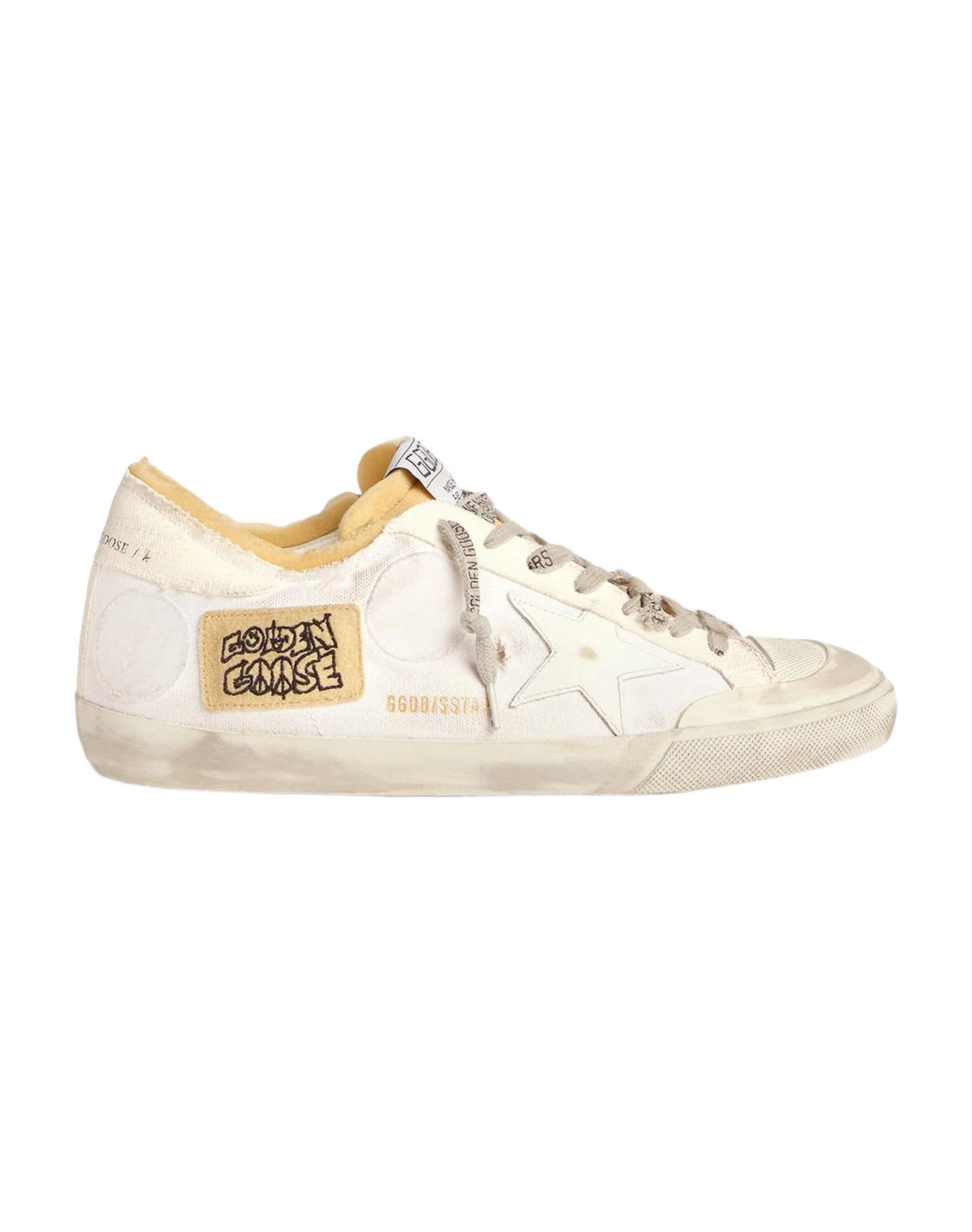 Men | Canvas Super-Star Sneakers with Side Patch | White x Beige - Image 4