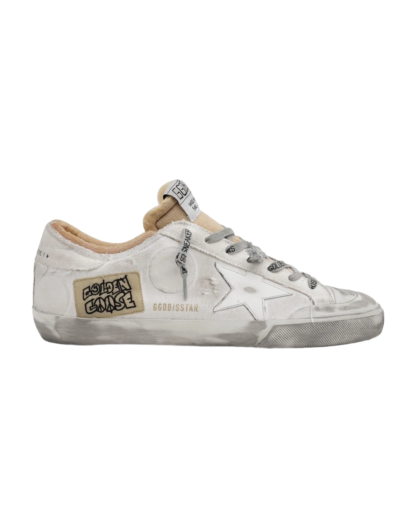 Men | Canvas Super-Star Sneakers with Side Patch | White x Beige - Image 5