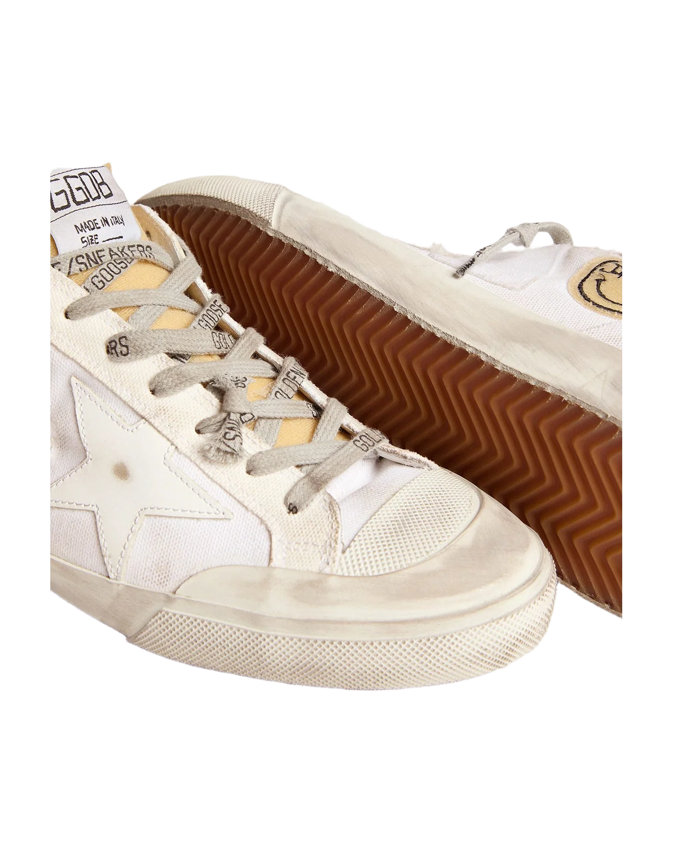 Men | Canvas Super-Star Sneakers with Side Patch | White x Beige - Image 6